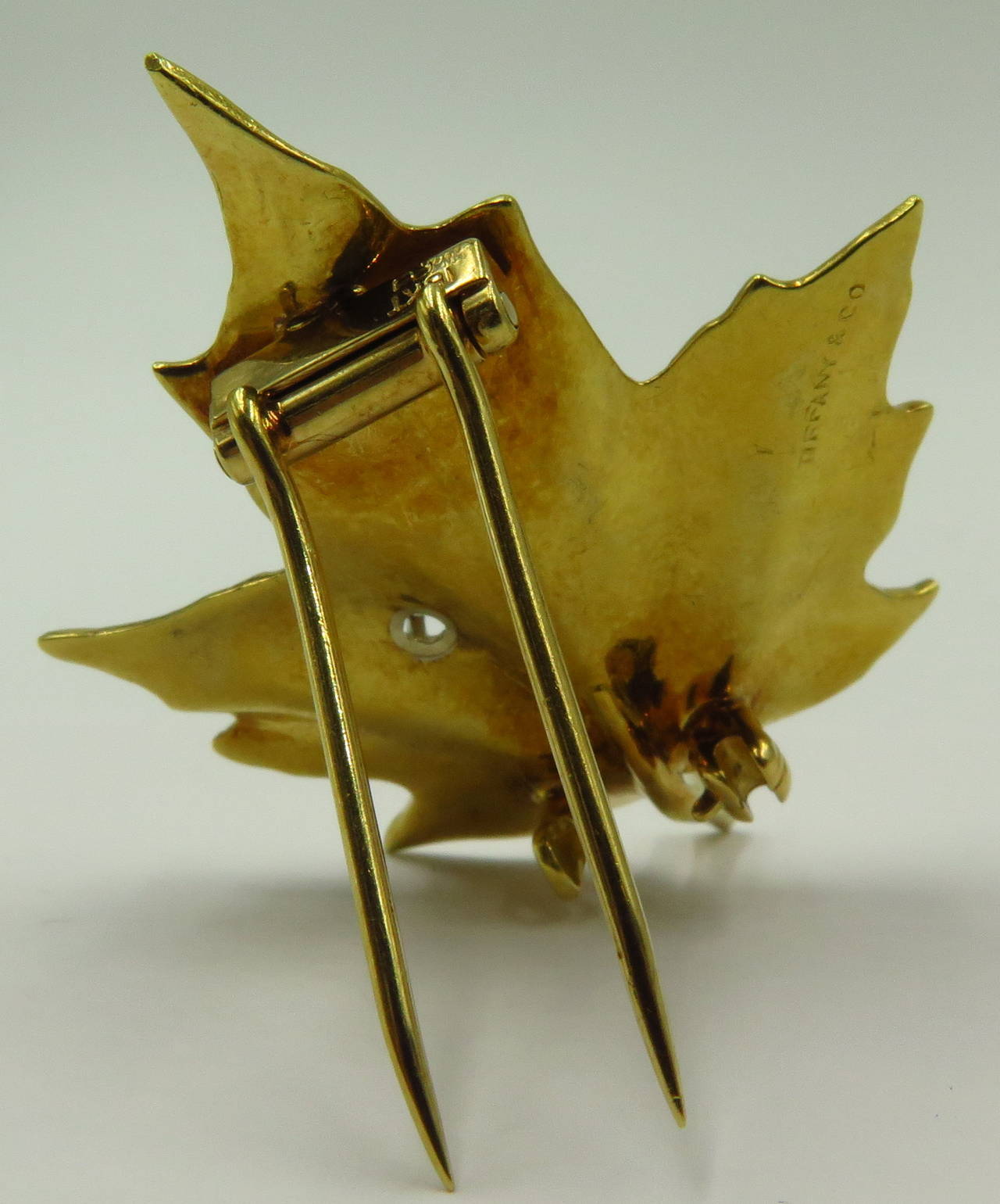 Tiffany & Co. Diamond Gold Maple Leaf Brooch Clip 1