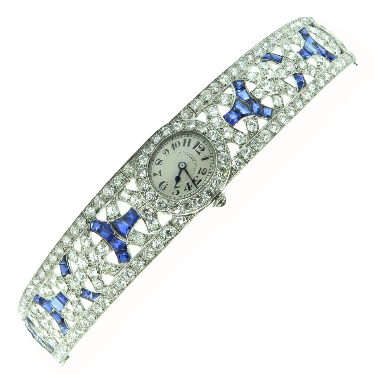 Patek Philippe Platinum Diamond Sapphire Bracelet Wristwatch