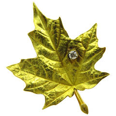 Vintage Tiffany & Co. Diamond Gold Maple Leaf Brooch Clip