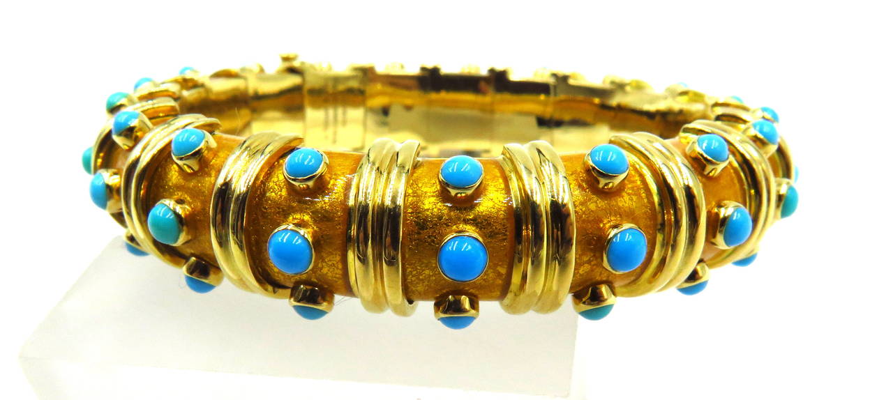 Women's Rare Tiffany by Jean Schlumberger Turquoise Enamel Bangle Bracelet