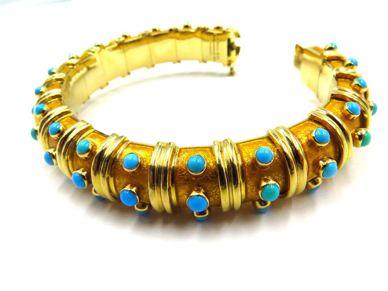 Rare Tiffany by Jean Schlumberger Turquoise Enamel Bangle Bracelet In Excellent Condition In Palm Beach, FL