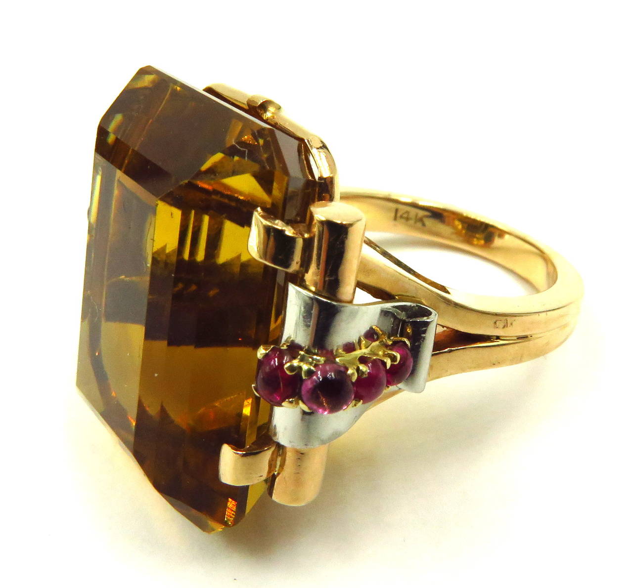 Women's 1940s Retro Large Citrine Ruby Gold Platinum Ring