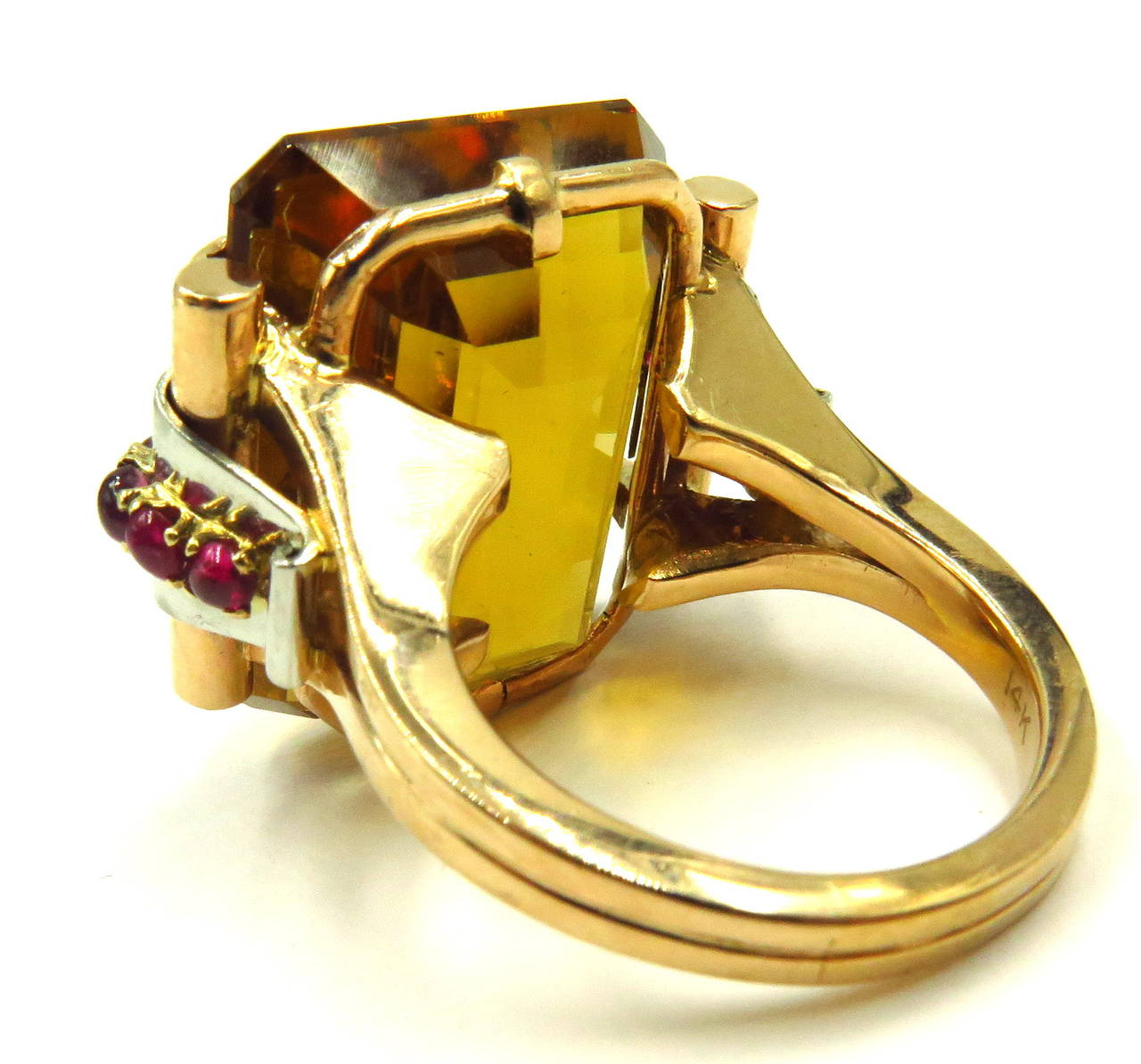 1940s Retro Large Citrine Ruby Gold Platinum Ring 2