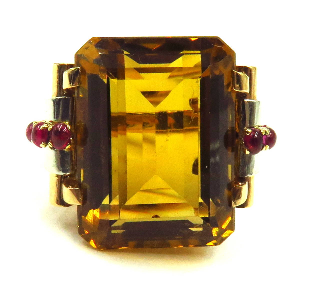 1940s Retro Large Citrine Ruby Gold Platinum Ring 3