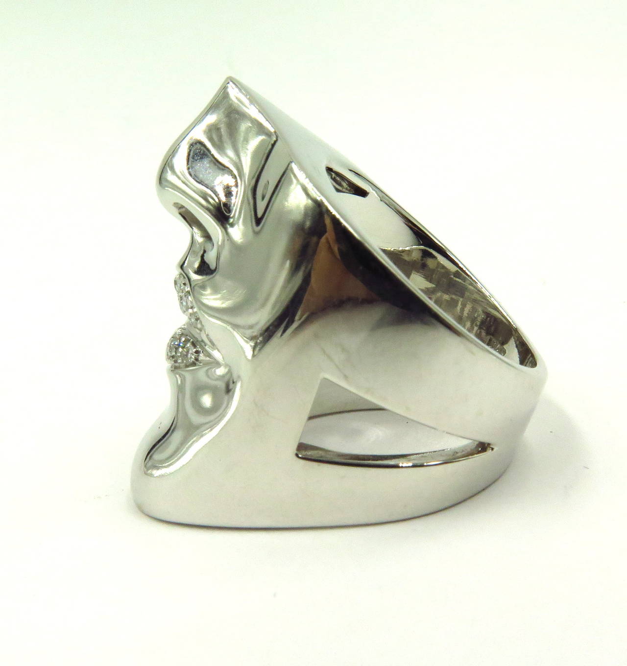 Women's or Men's Unique Edgy Garavelli Diamond Gold Large Face Ring For Sale