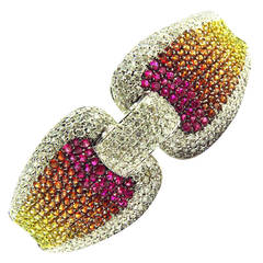 Stunning Ruby Diamond Sapphire Gold Hinged Bangle Bracelet