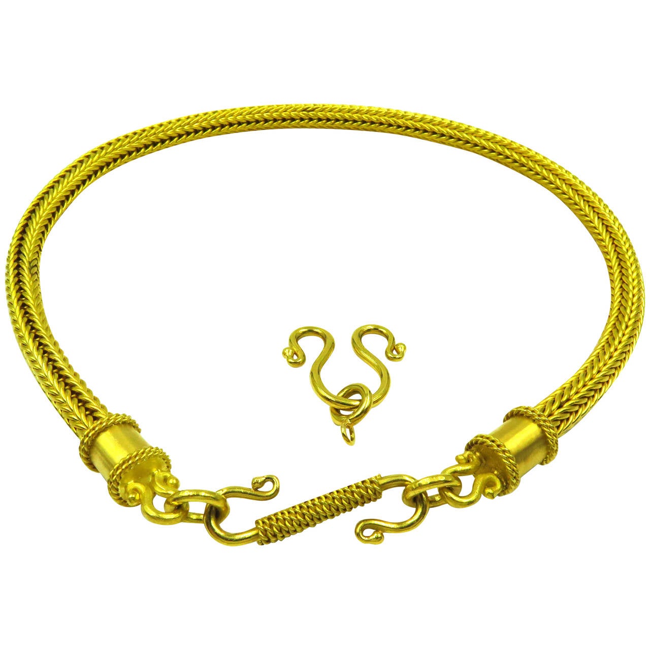 Heavy Alchemy Thick Woven Gold Chain Necklace with Extender For Sale