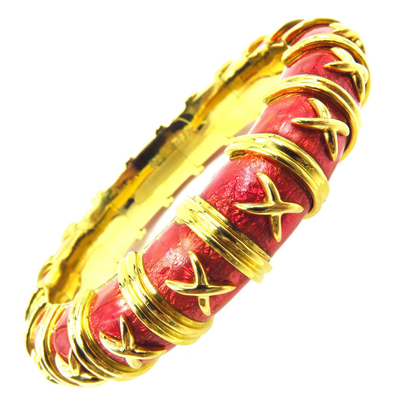 Tiffany & Co. Schlumberger Paillonné Enamel Gold Bangle Bracelet