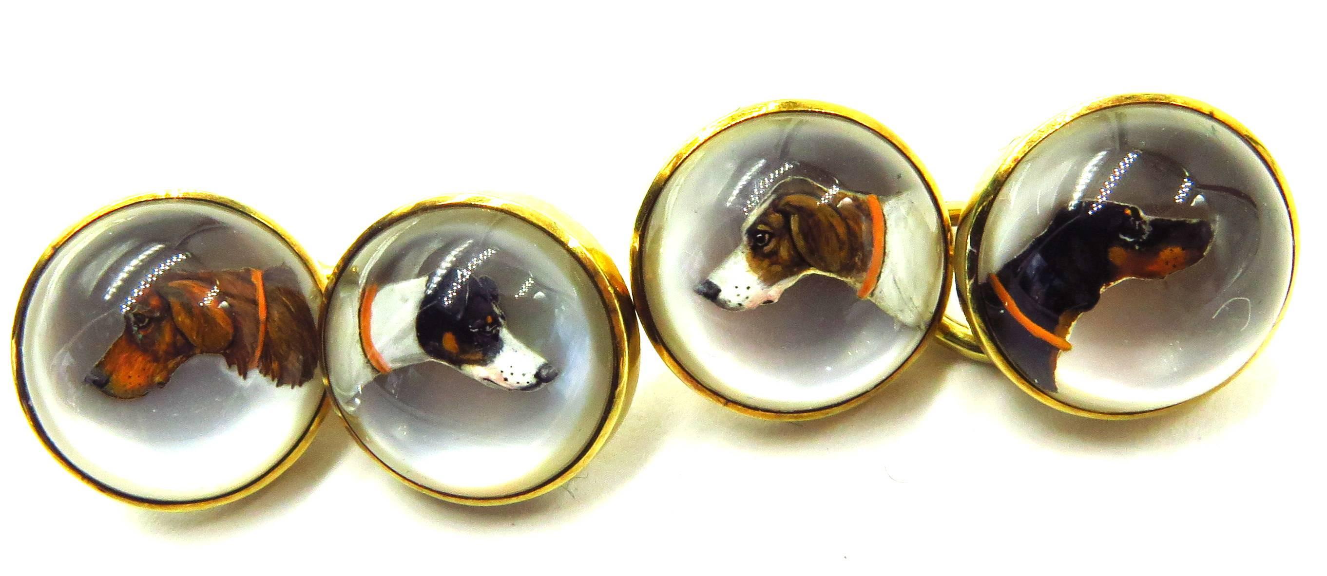 Art Deco Essex Crystal Gold Double Sided Dog Cufflinks  In Excellent Condition In Palm Beach, FL