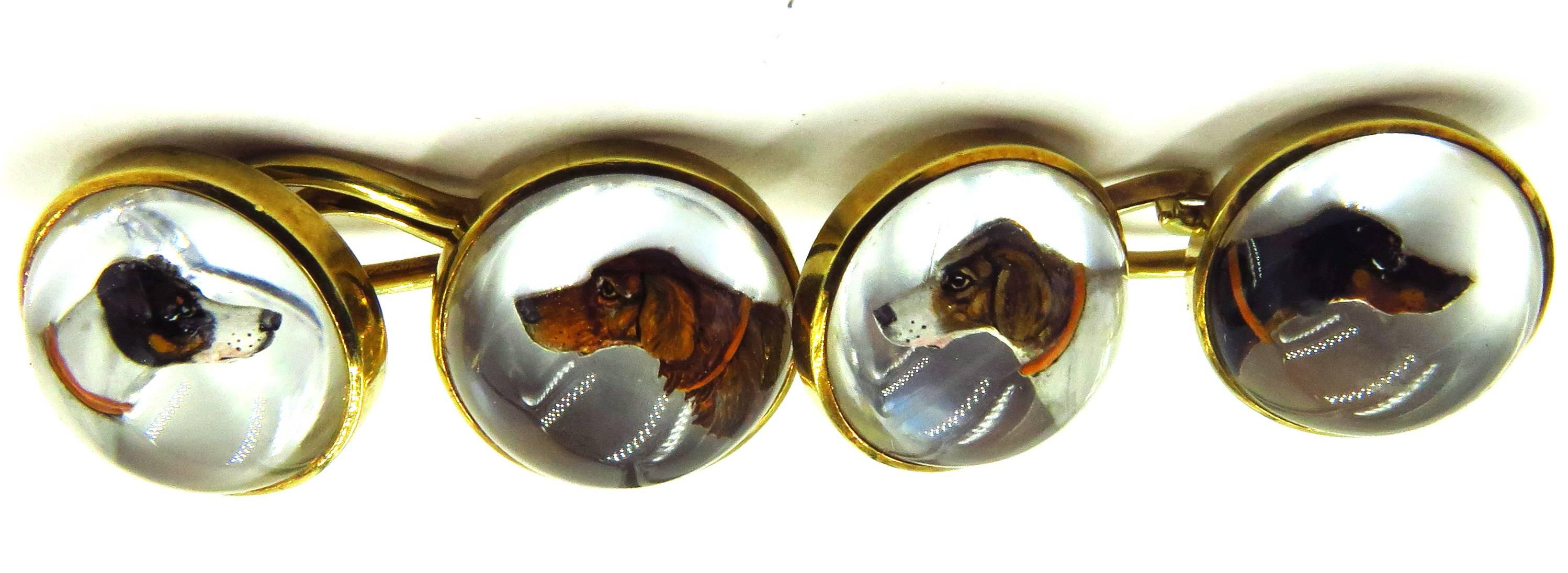 Women's or Men's Art Deco Essex Crystal Gold Double Sided Dog Cufflinks 