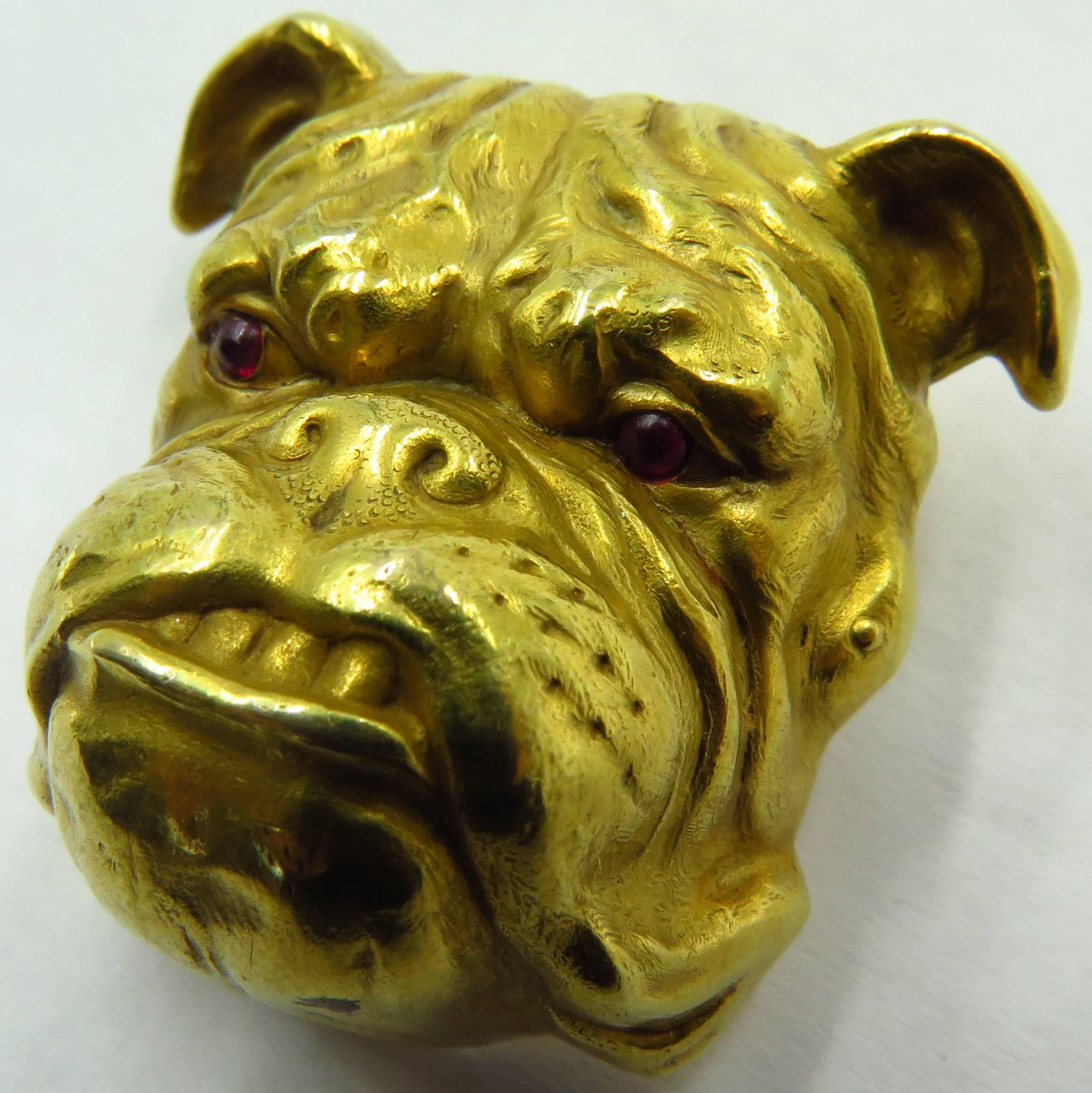 This big bad bulldog is really a pussycat, but don't say that to his face...he has an image to uphold! I've never seen a better detailed pin than this one! He is Victorian 14K and absolutely filled with character!!! The depth of his face is almost