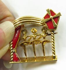 French Enamel Movable Pin Gold Moulin Rouge Can-Can Girls Kicking