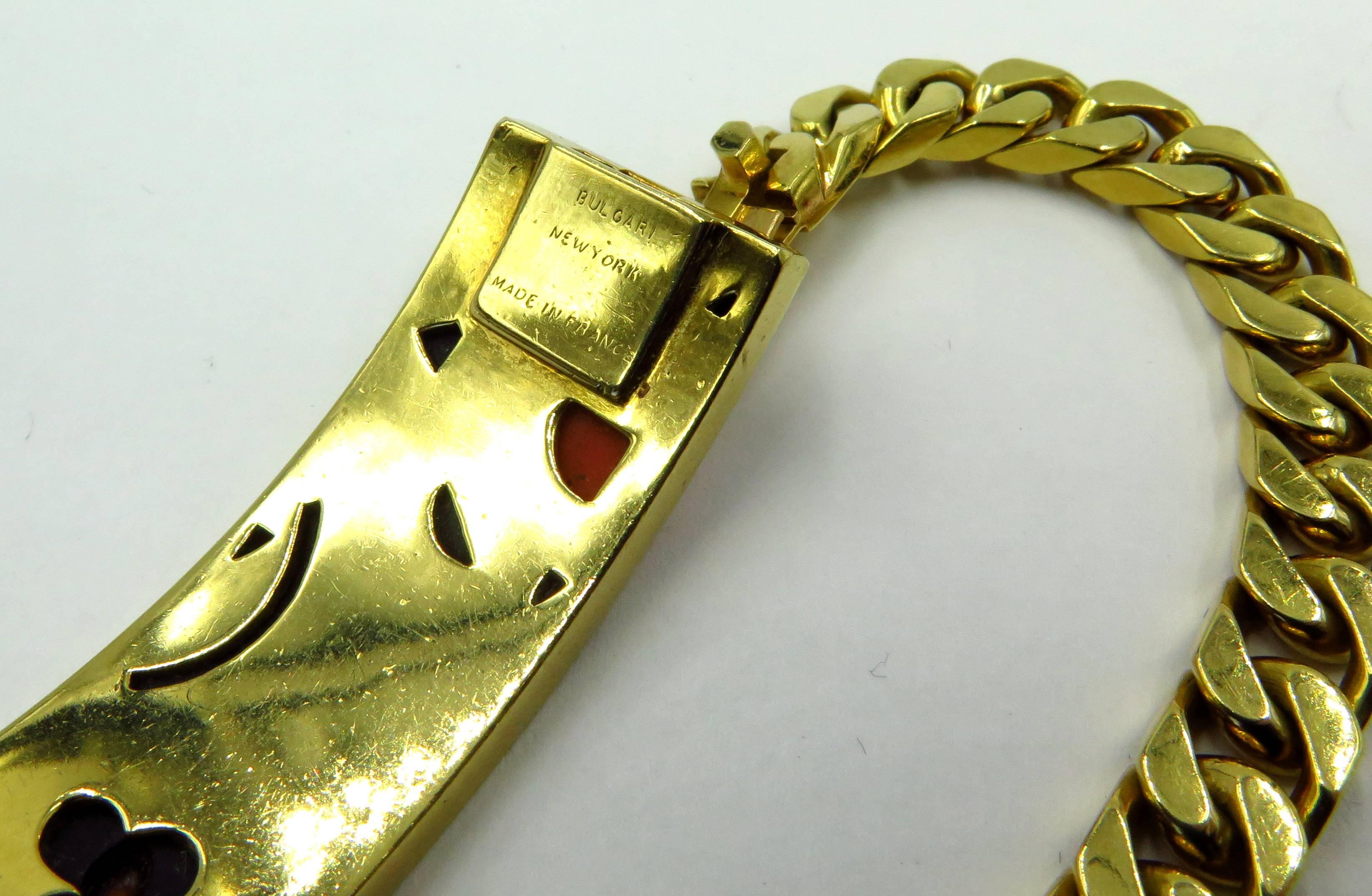 Timeless Bvlgari Coral Onyx Diamond Heavy Link ID Style Inlaid Gold Bracelet 4