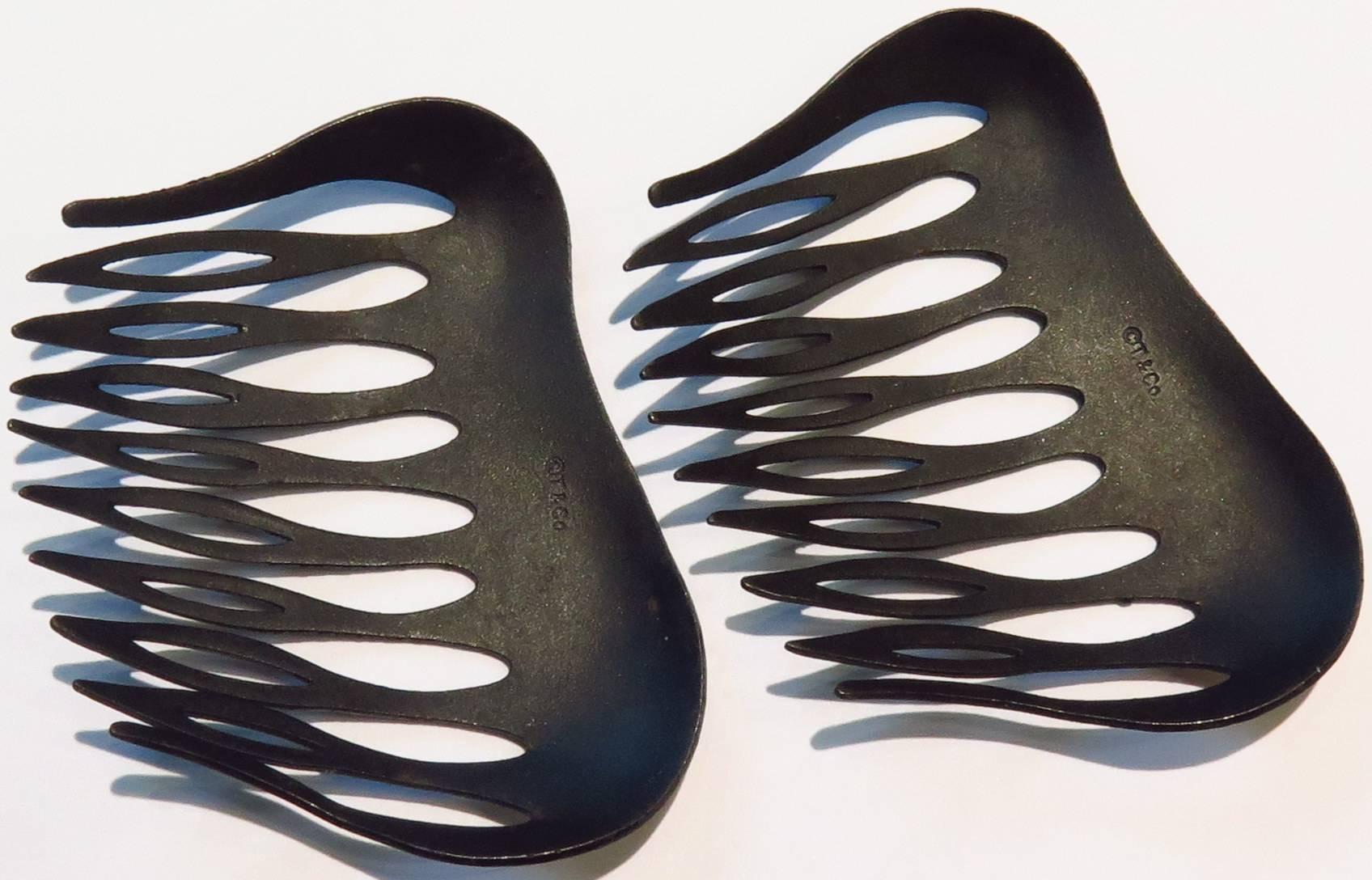 Rare Tiffany & Co. Iron Gold Pair of Hair Combs  In Excellent Condition In Palm Beach, FL