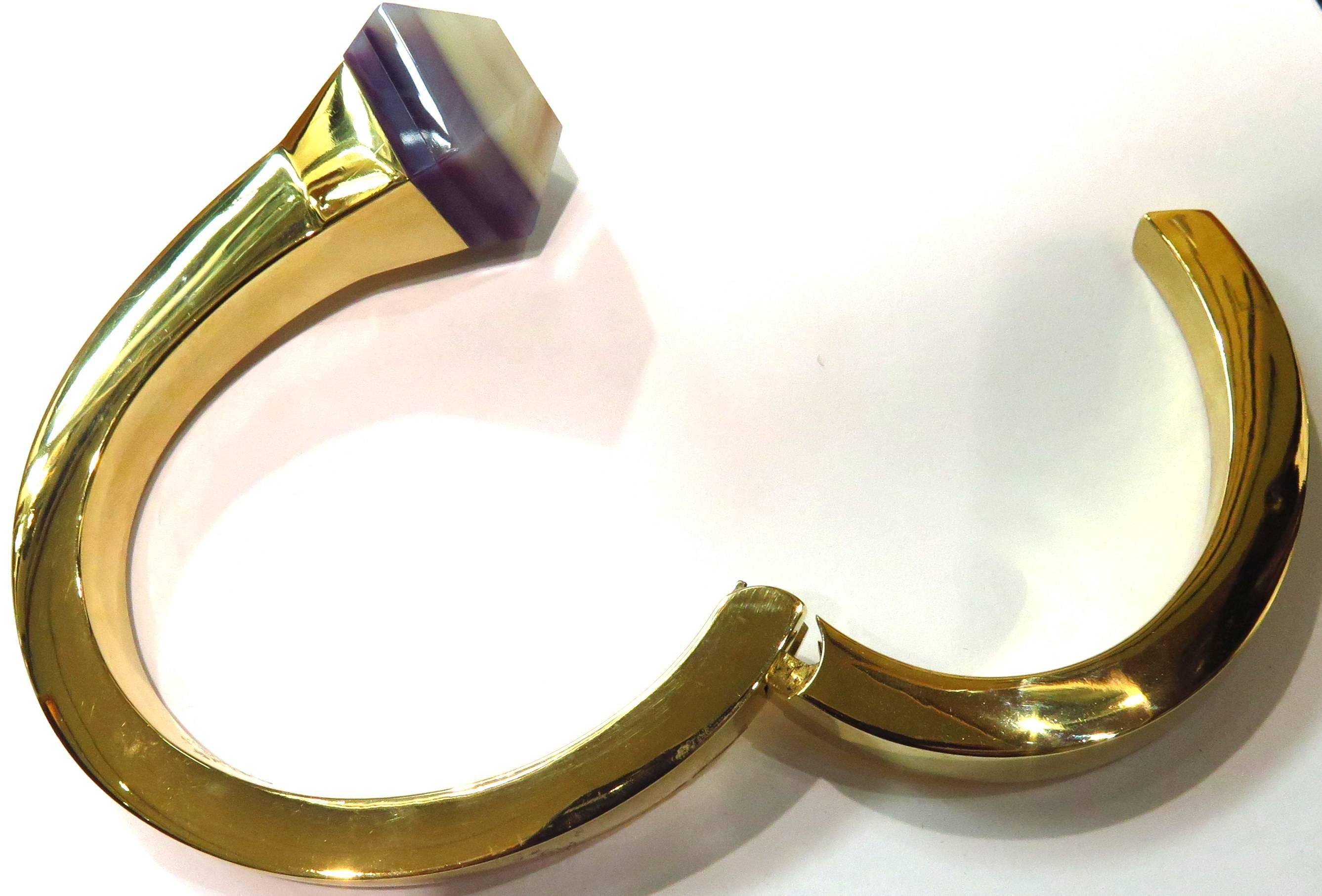 Gucci Edgy Banded Agate Gold Large Nail Motif Hinged Bypass Bangle Bracelet 1