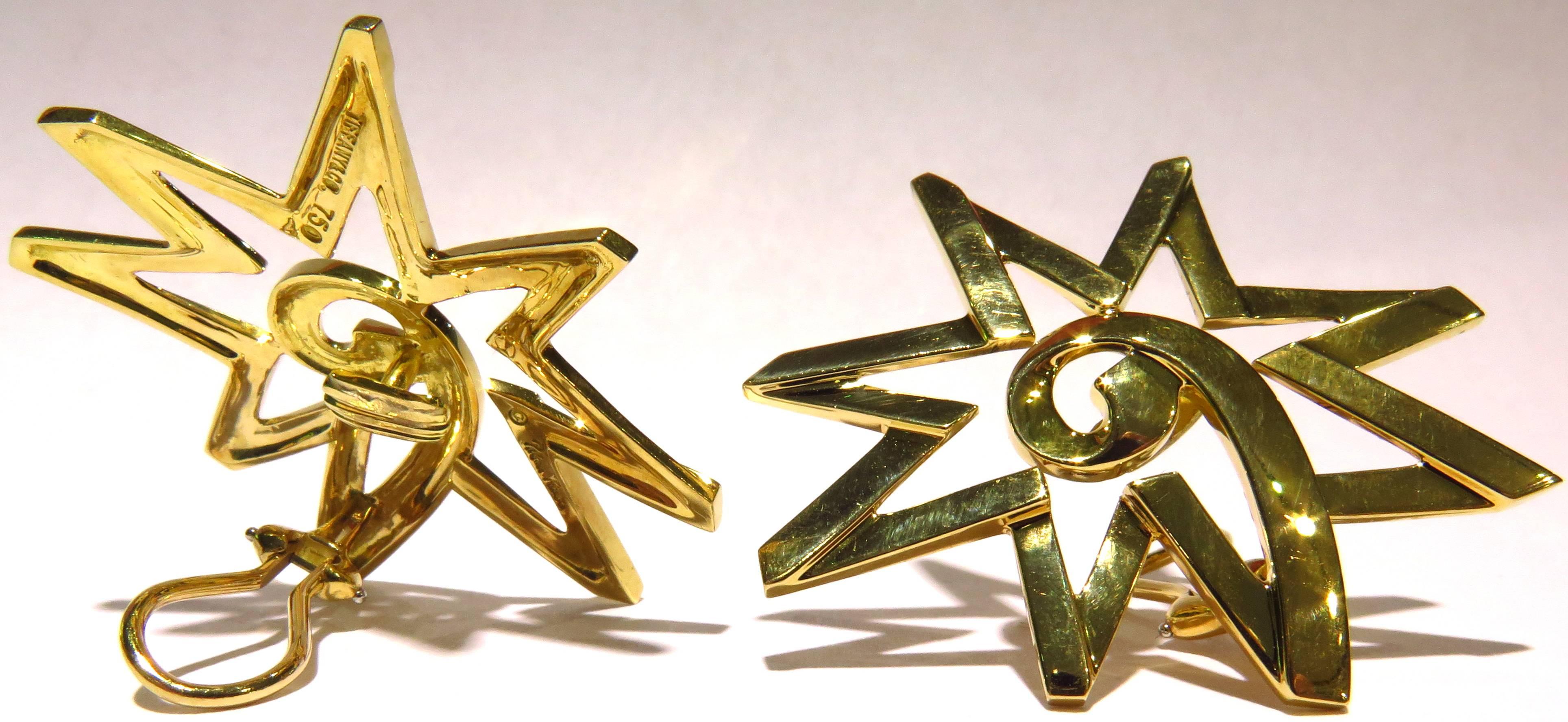 Women's Stunning Paloma Picasso Tiffany & Co. Huge Star Motif Gold Clip Earrings