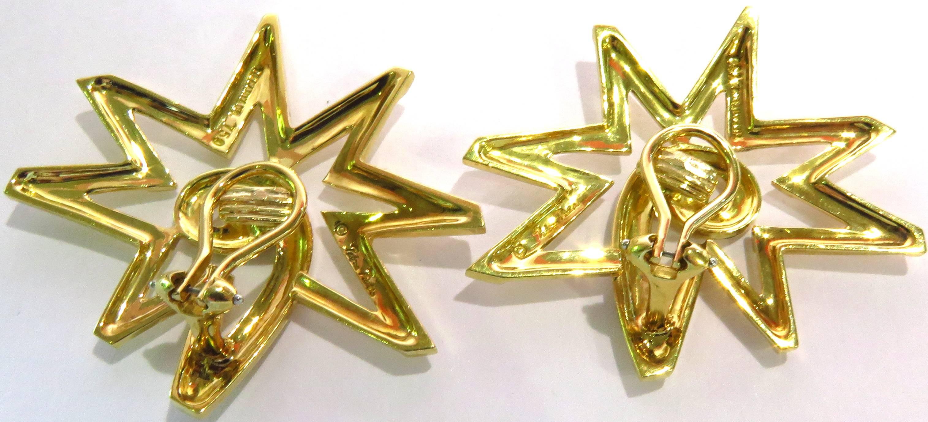 Stunning Paloma Picasso Tiffany & Co. Huge Star Motif Gold Clip Earrings 3