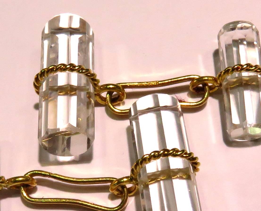 Classic Verdura Rock Crystal Gold Double Sided Bar Link Stud Set with Cufflinks In Excellent Condition In Palm Beach, FL