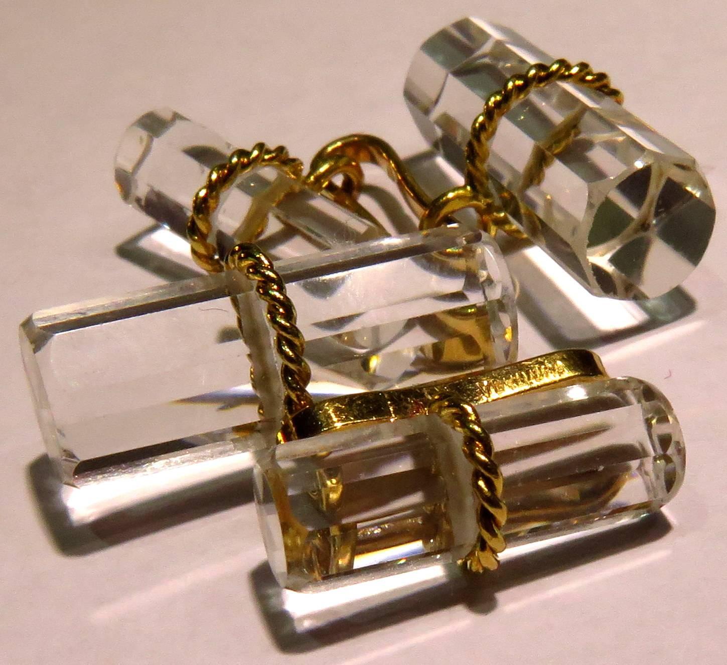Classic Verdura Rock Crystal Gold Double Sided Bar Link Stud Set with Cufflinks 1