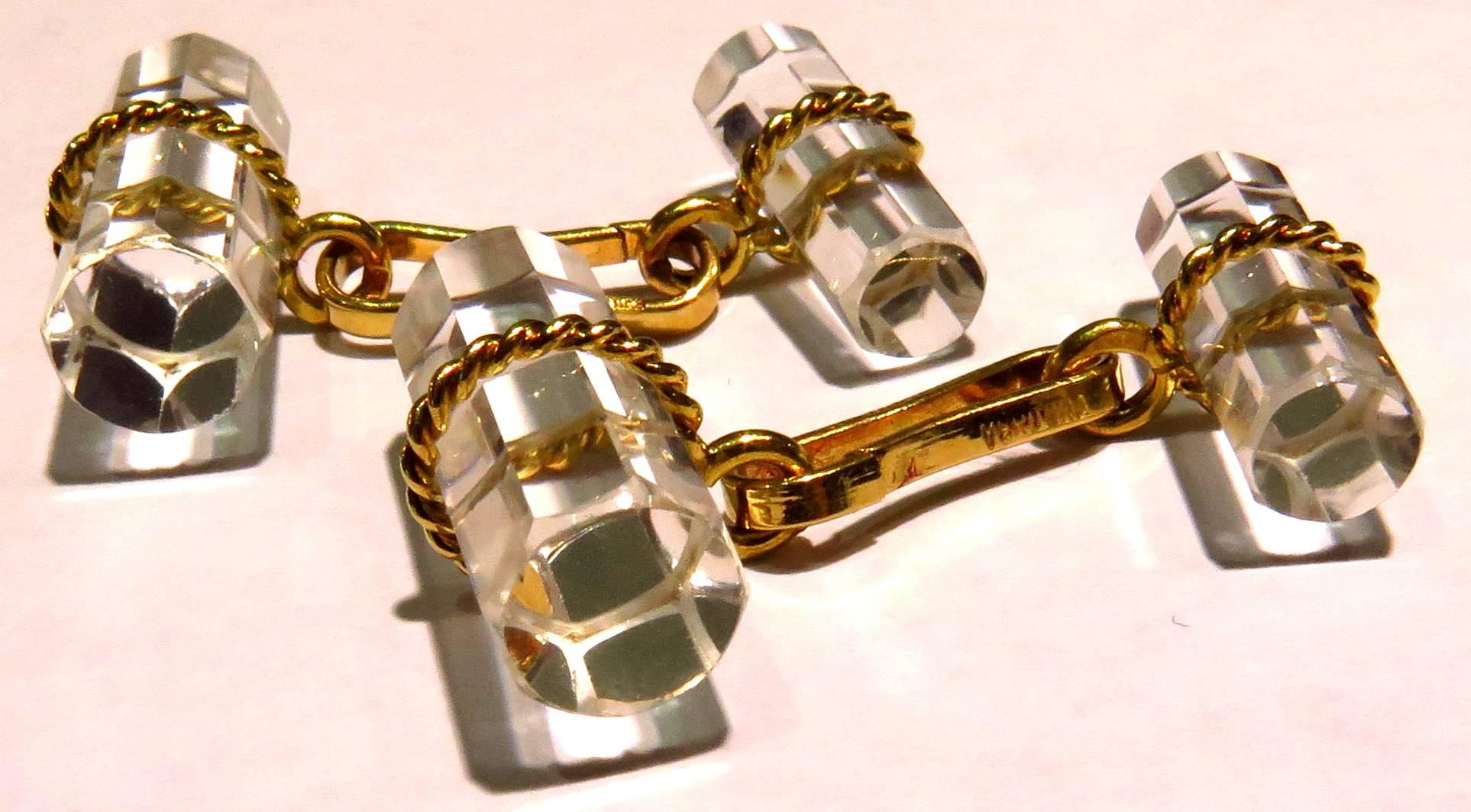 Classic Verdura Rock Crystal Gold Double Sided Bar Link Stud Set with Cufflinks 2