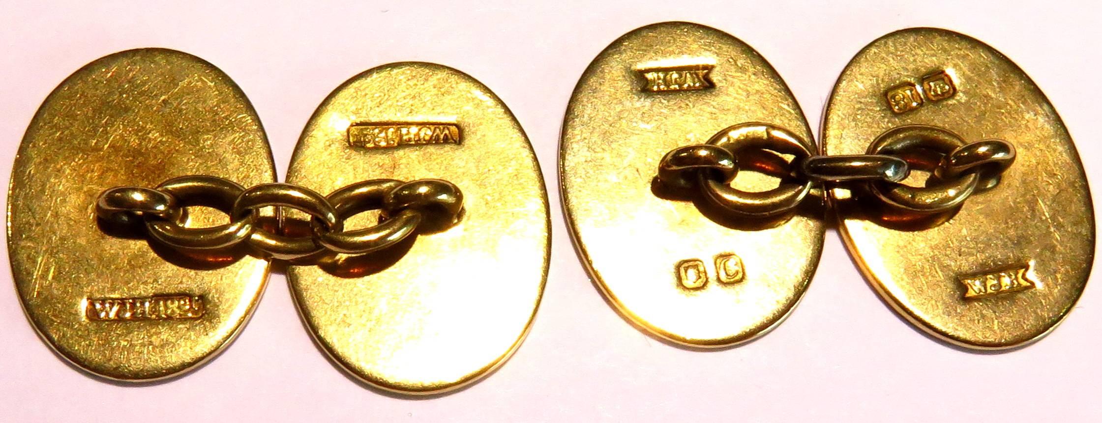 Women's or Men's  1920s William James Holmes Art Deco 4 Vices Enamel Double Gold Sided Cufflinks
