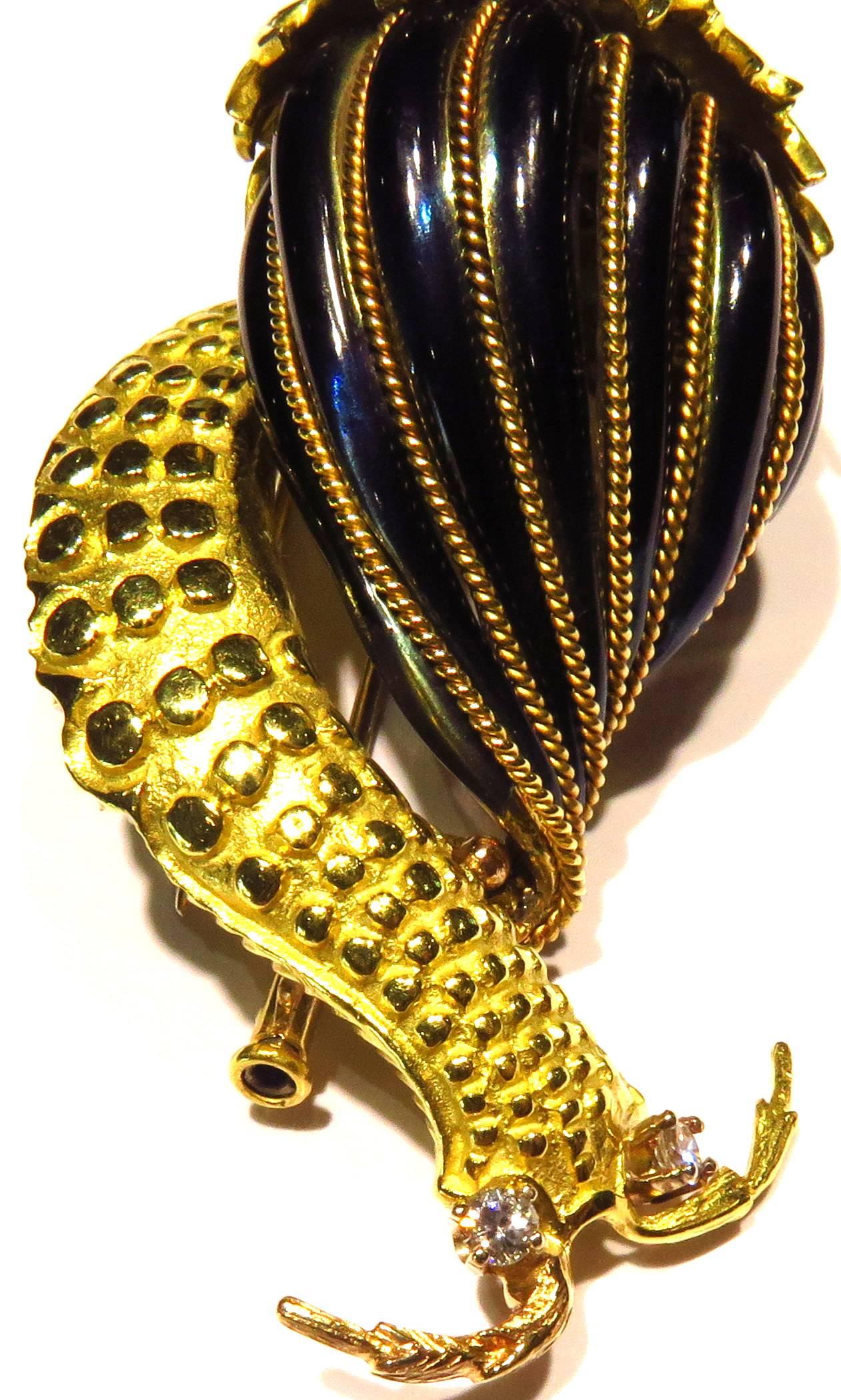 1980s David Webb Fantastic Large Enamel Diamond Gold Snail Brooch In Excellent Condition In Palm Beach, FL