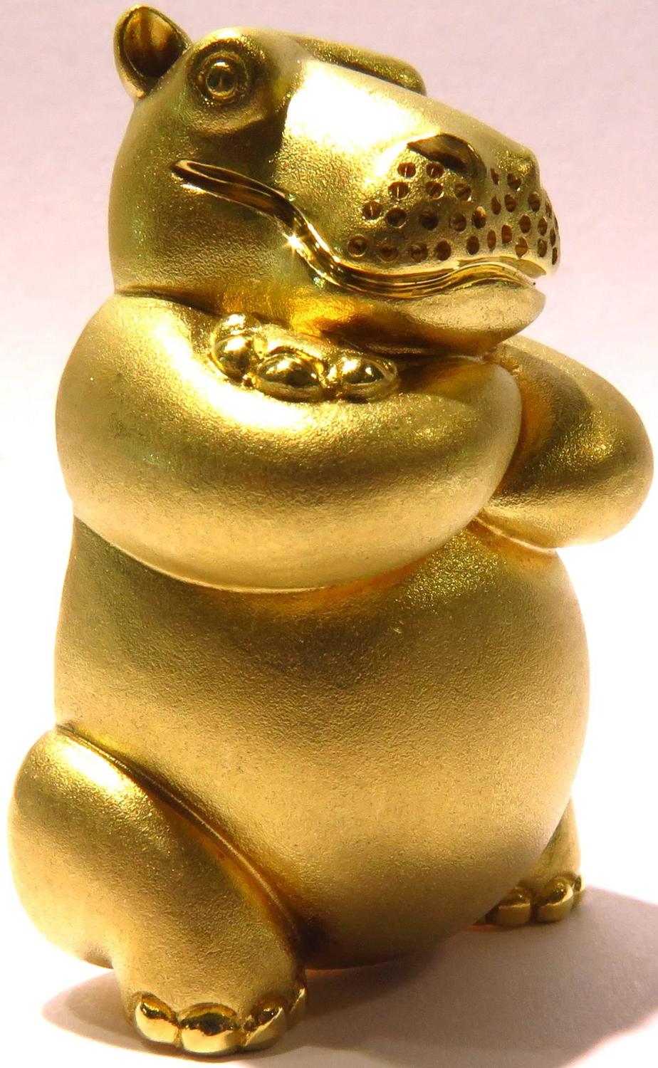 Insanely Adorable Henry Dunay Hippo with Attitude Gold Brooch Pin at