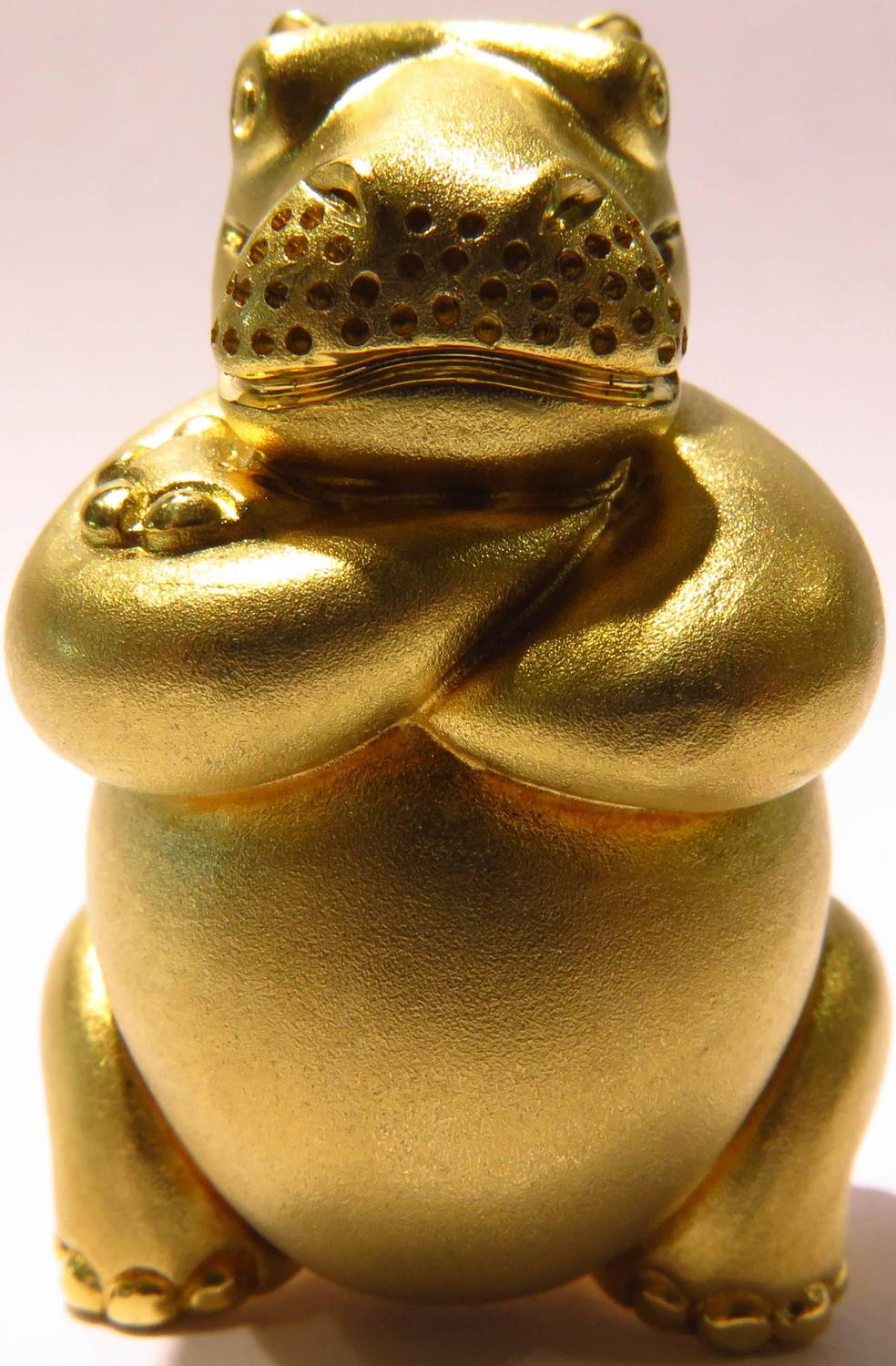 Insanely Adorable Henry Dunay Hippo with Attitude Gold Brooch Pin at