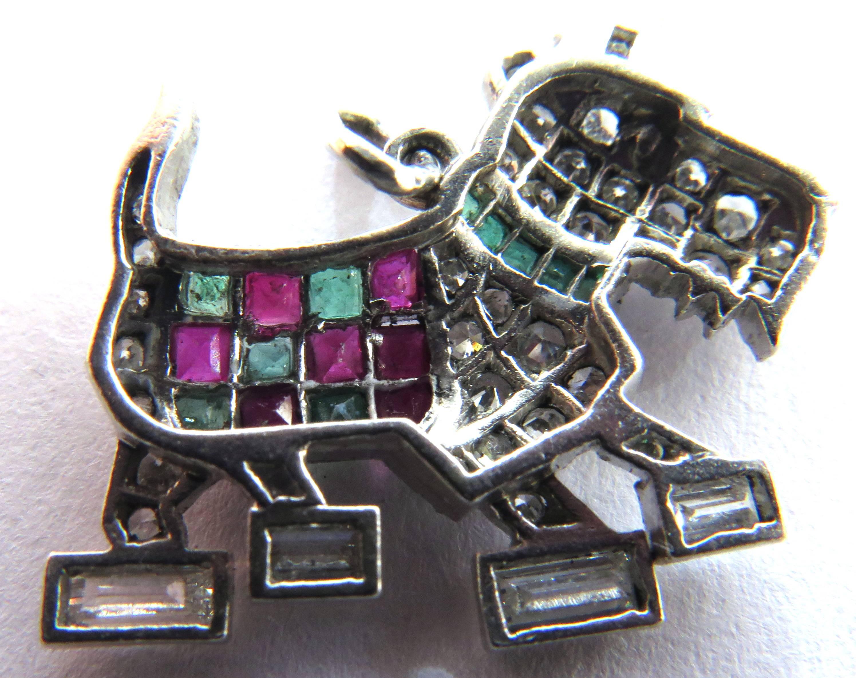 Women's Irresistible Emerald Ruby Diamond Platinum Scottie Dog Art Deco Charm/Pendant