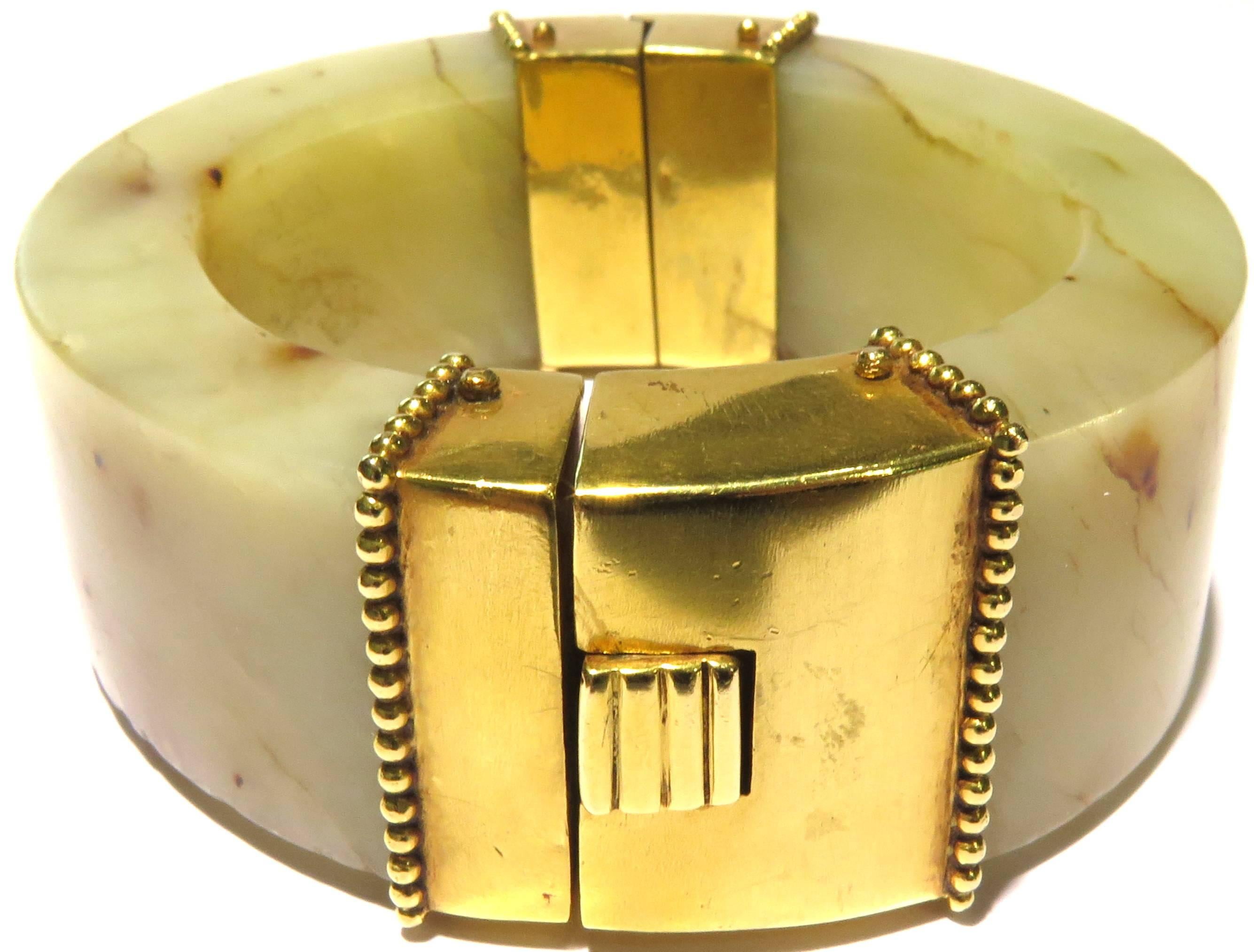 Powerful Edgy Marble High Karat Gold Hinged Bangle Bracelet 1