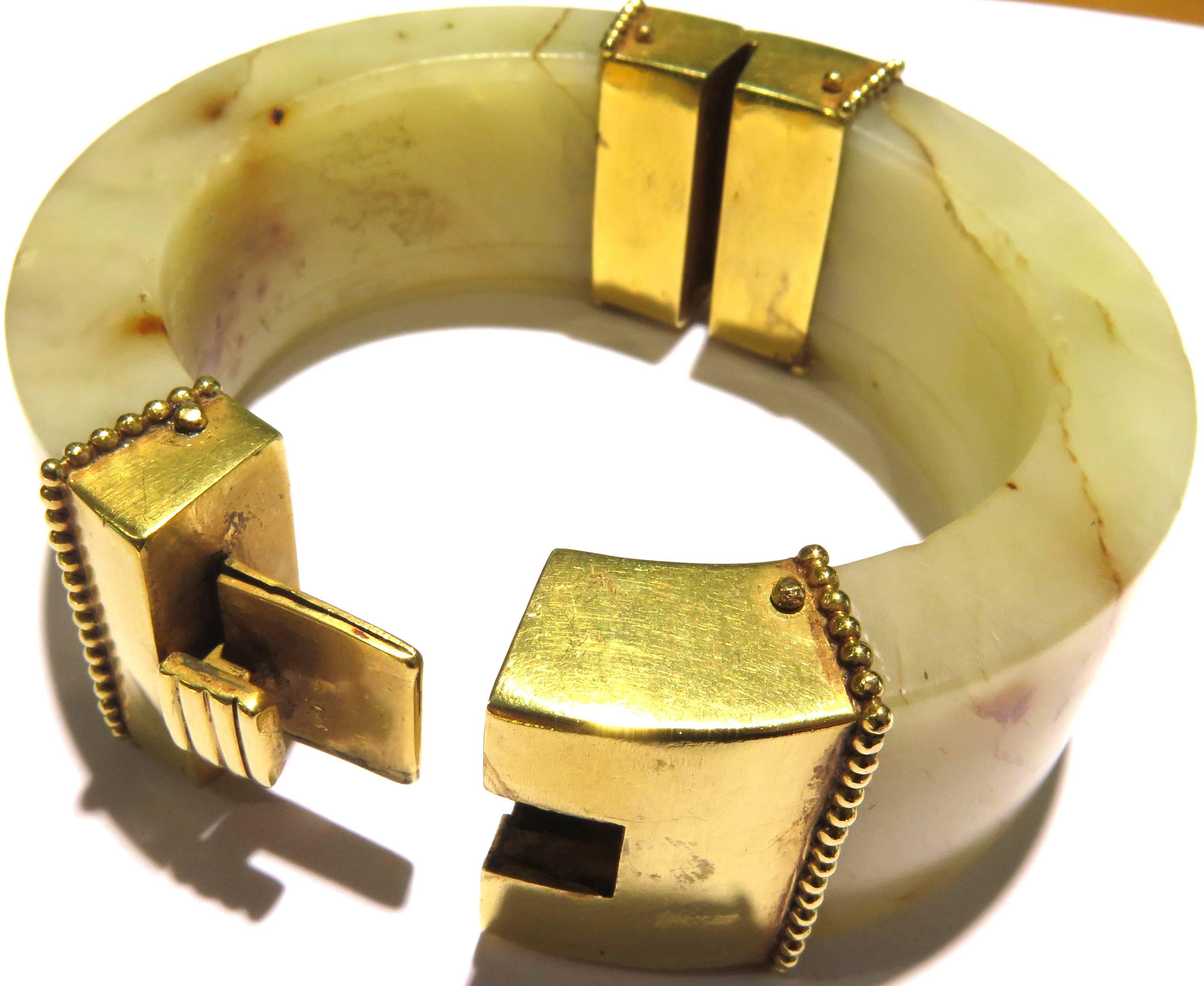 Powerful Edgy Marble High Karat Gold Hinged Bangle Bracelet 3