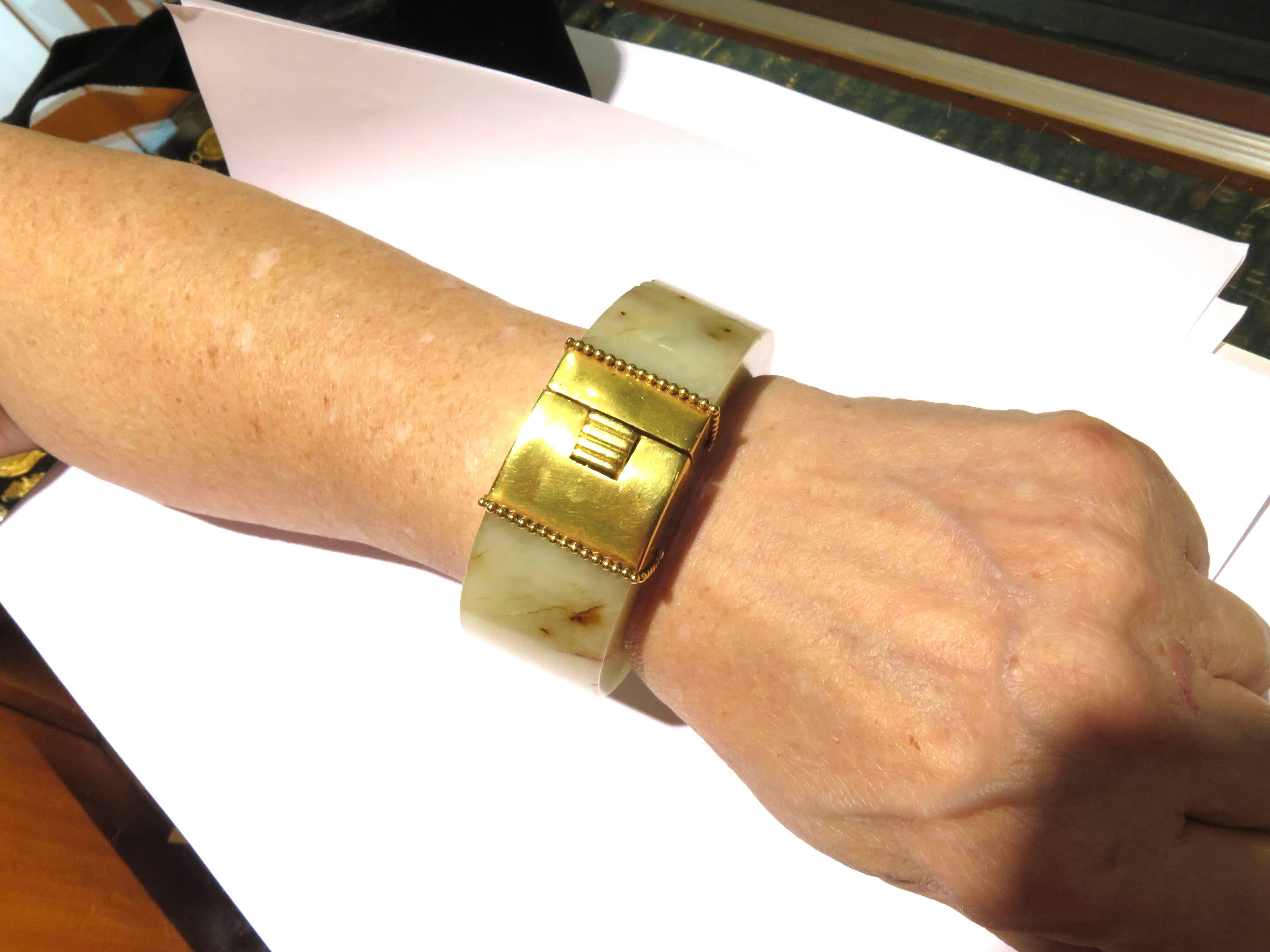 Powerful Edgy Marble High Karat Gold Hinged Bangle Bracelet 2