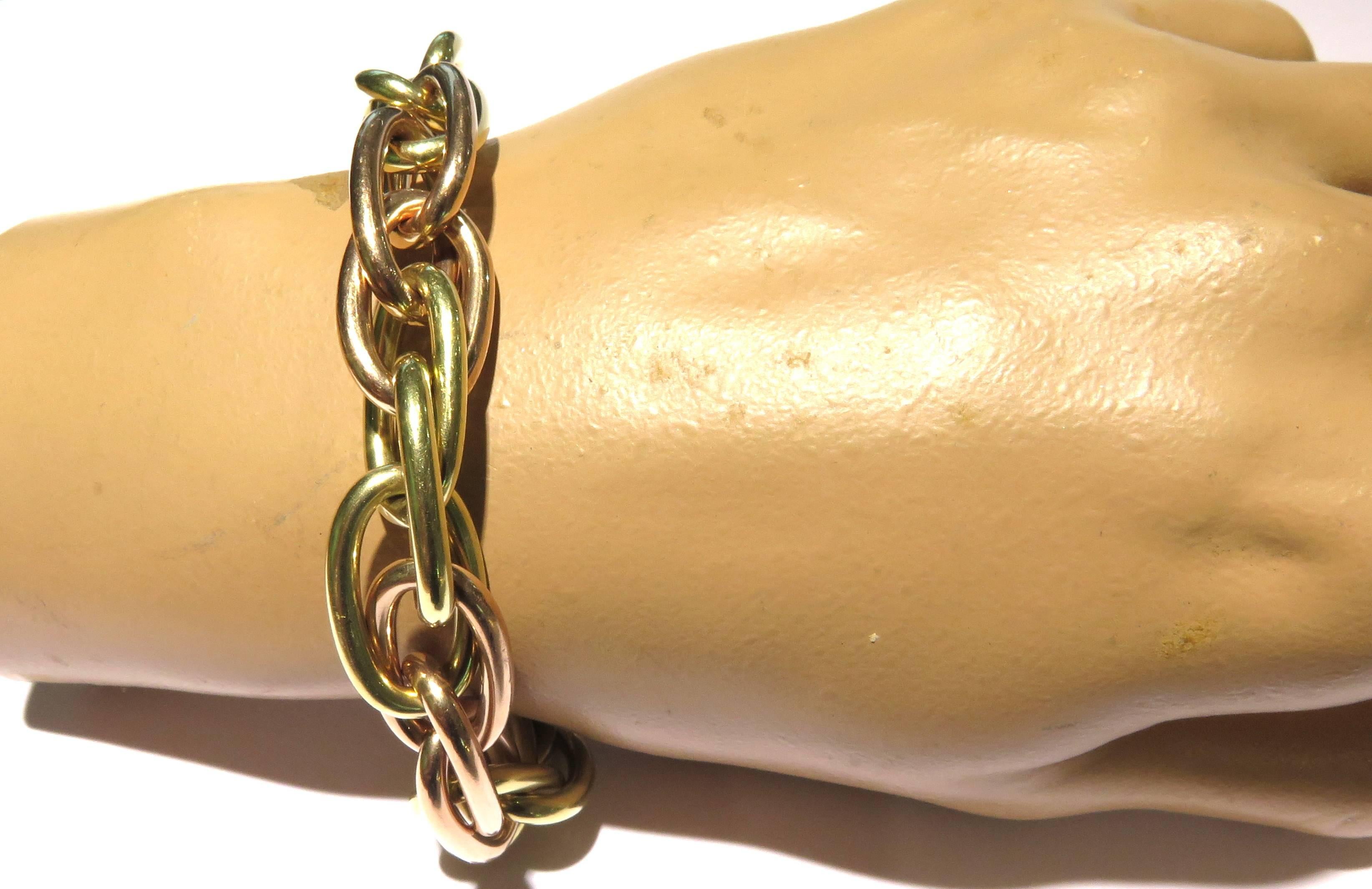 1940s Bold Dramatic Two Color Gold Large Oval Link Bracelet 1