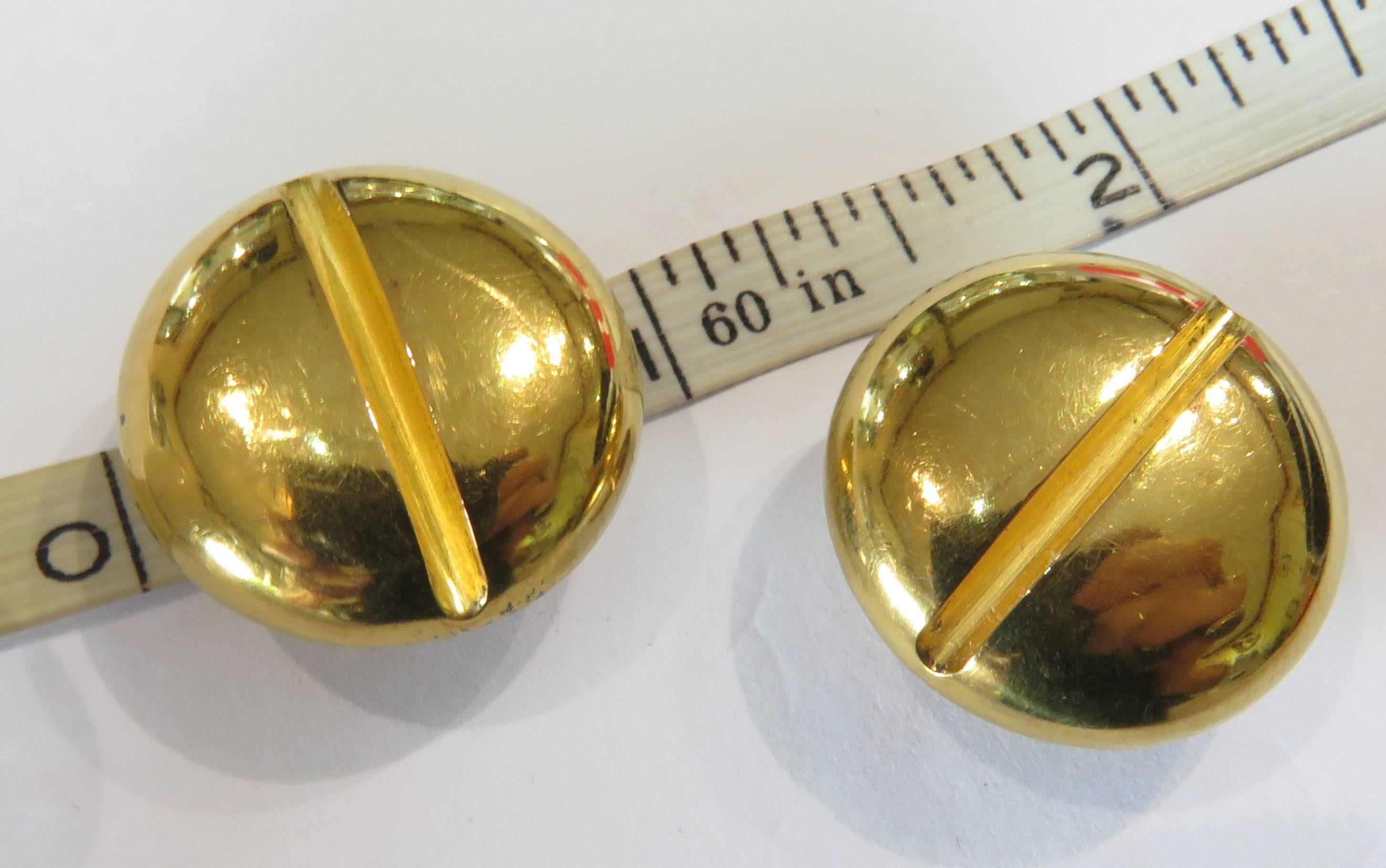 Large Gold Edgy Early Timeless Screw Head Motif Cufflinks In Excellent Condition For Sale In Palm Beach, FL