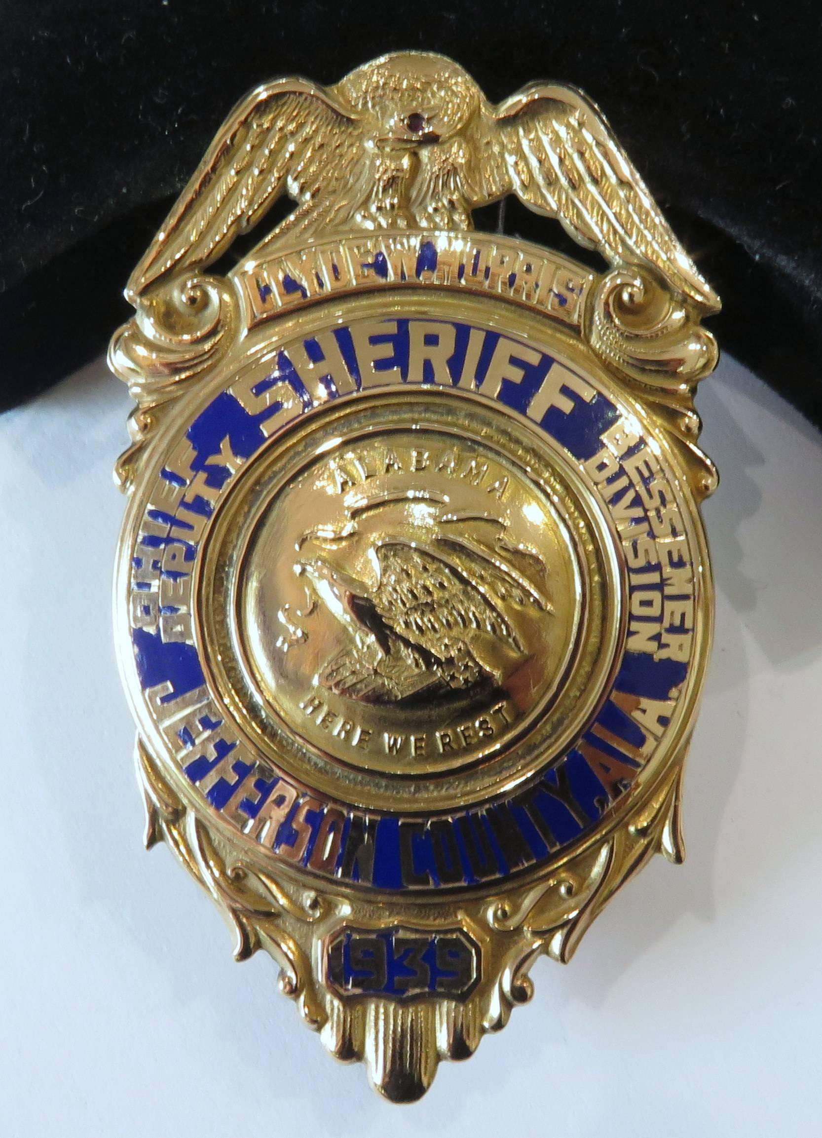 Women's or Men's Alabama Sheriff/Police Presentation Badge Authentic Gold Dated 1-16-1939