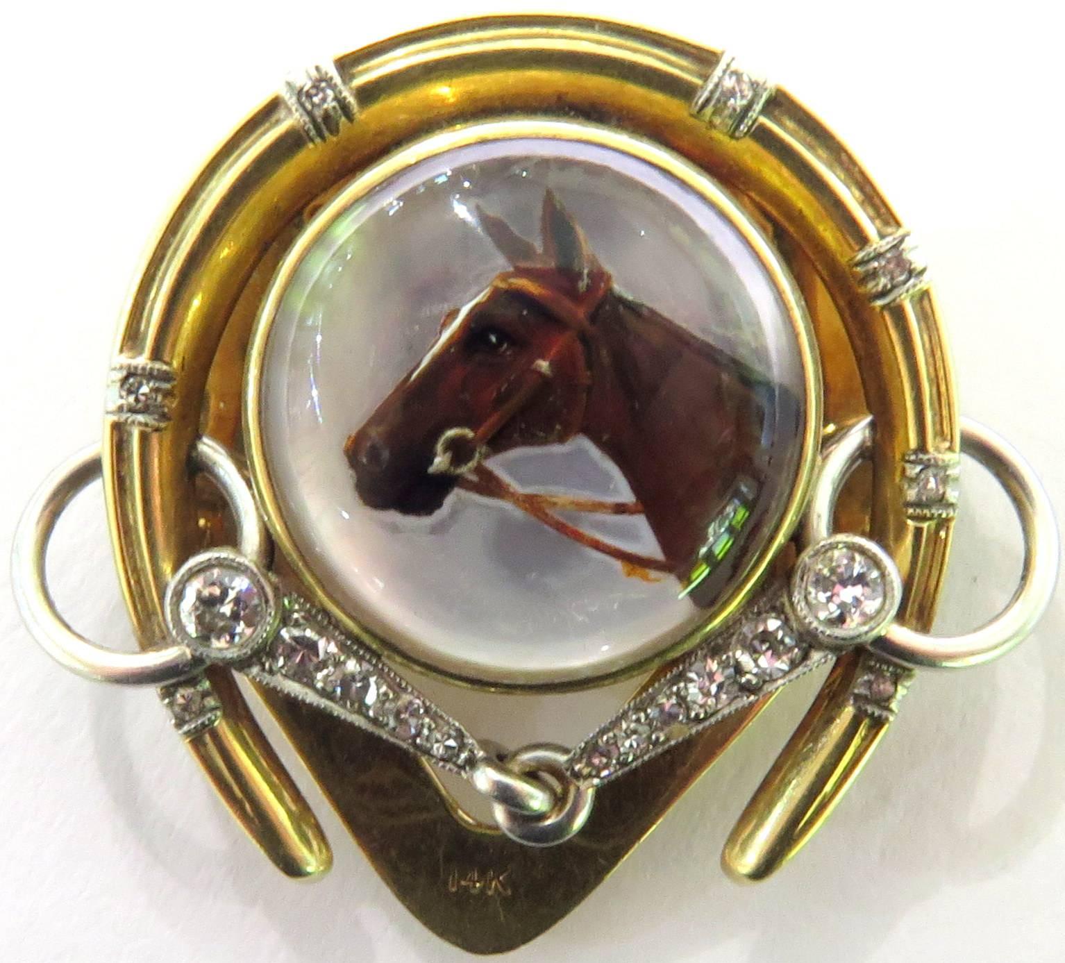 Women's or Men's J.E. Caldwell Art Deco Essex Crystal Diamond Gold Platinum Equestrian Horse Pin