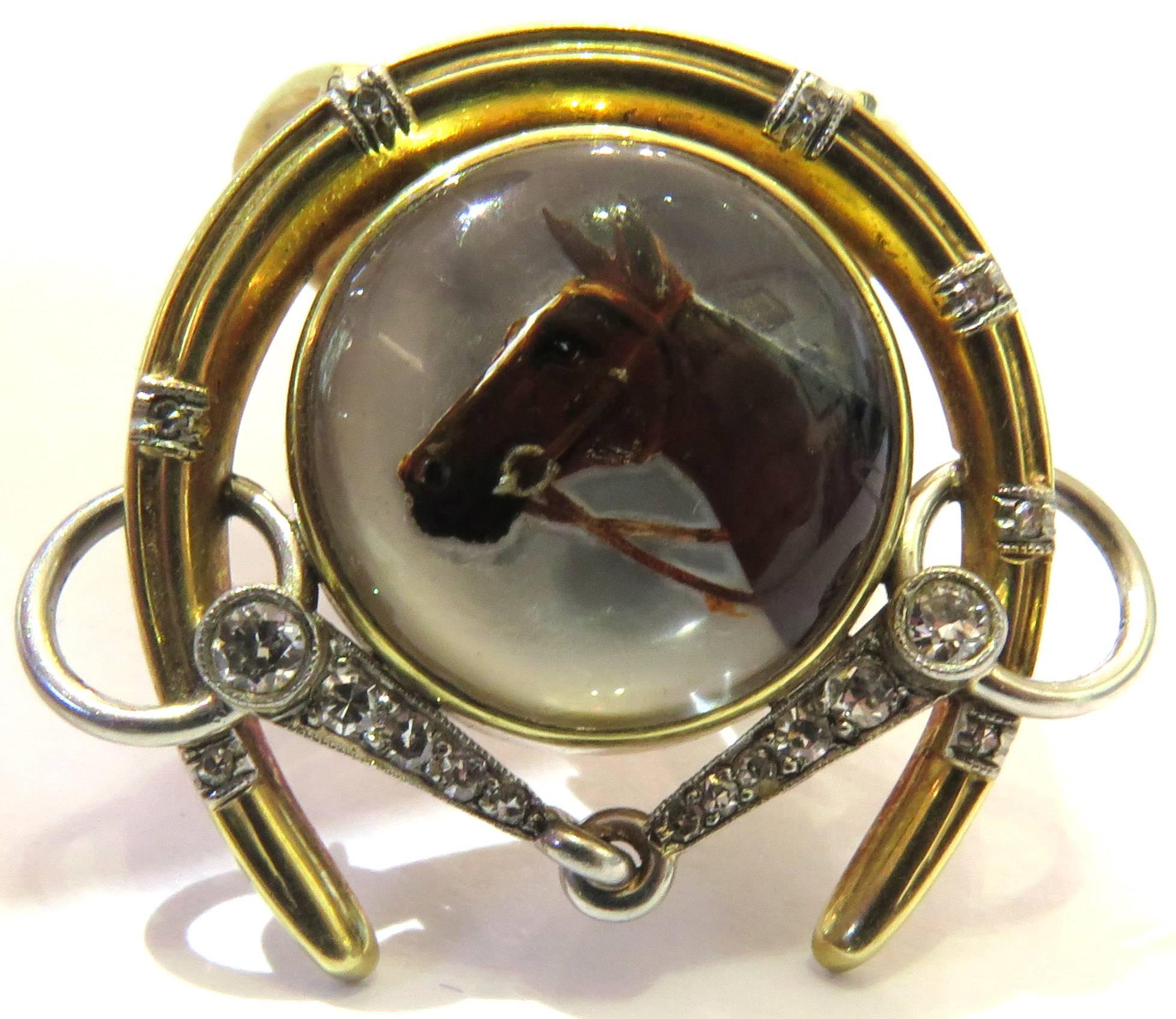 J.E. Caldwell Art Deco Essex Crystal Diamond Gold Platinum Equestrian Horse Pin 2