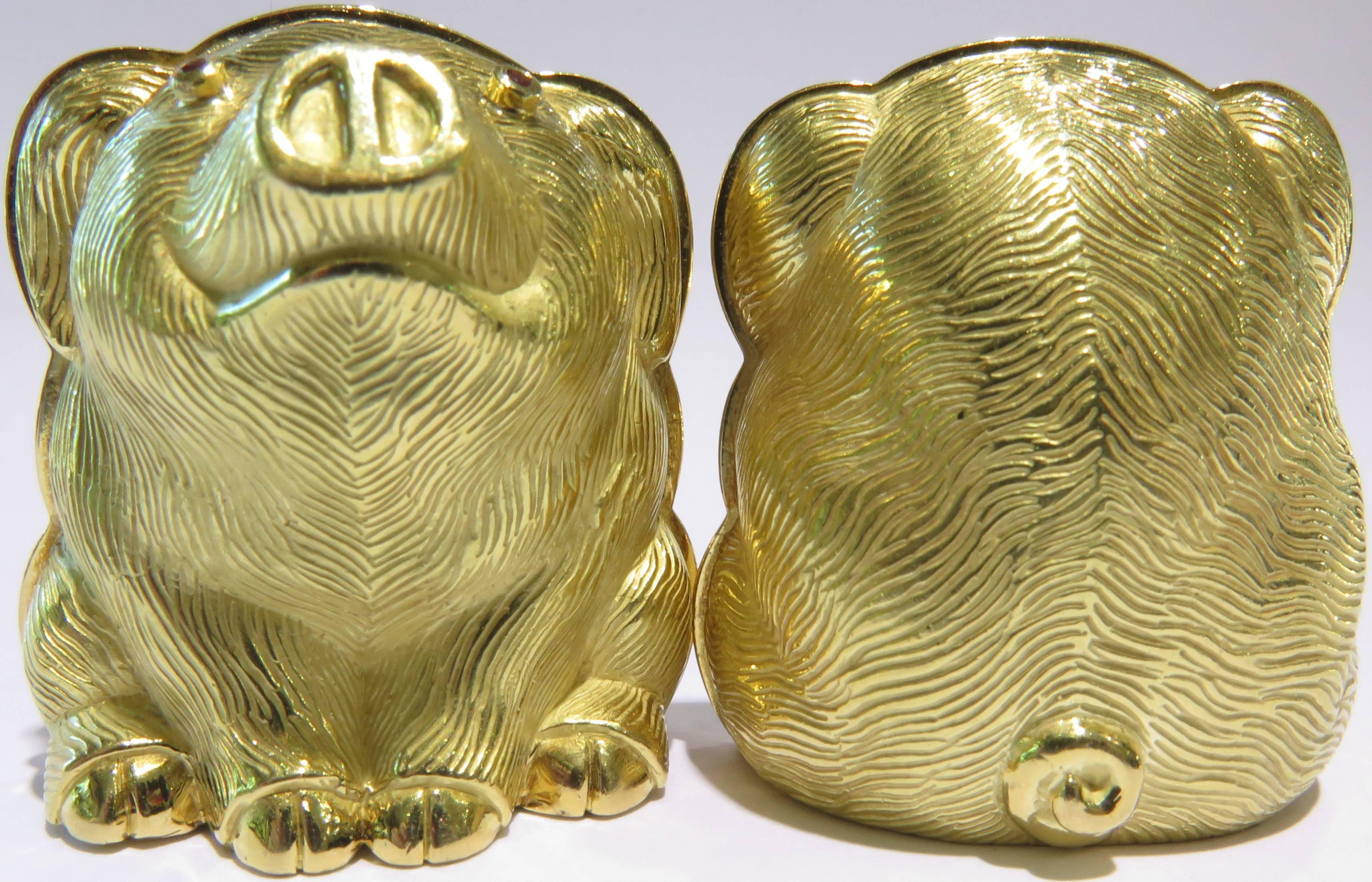 Judith Leiber Huge Gold pair of Front and Back Pig Brooches with Ruby Eyes 2