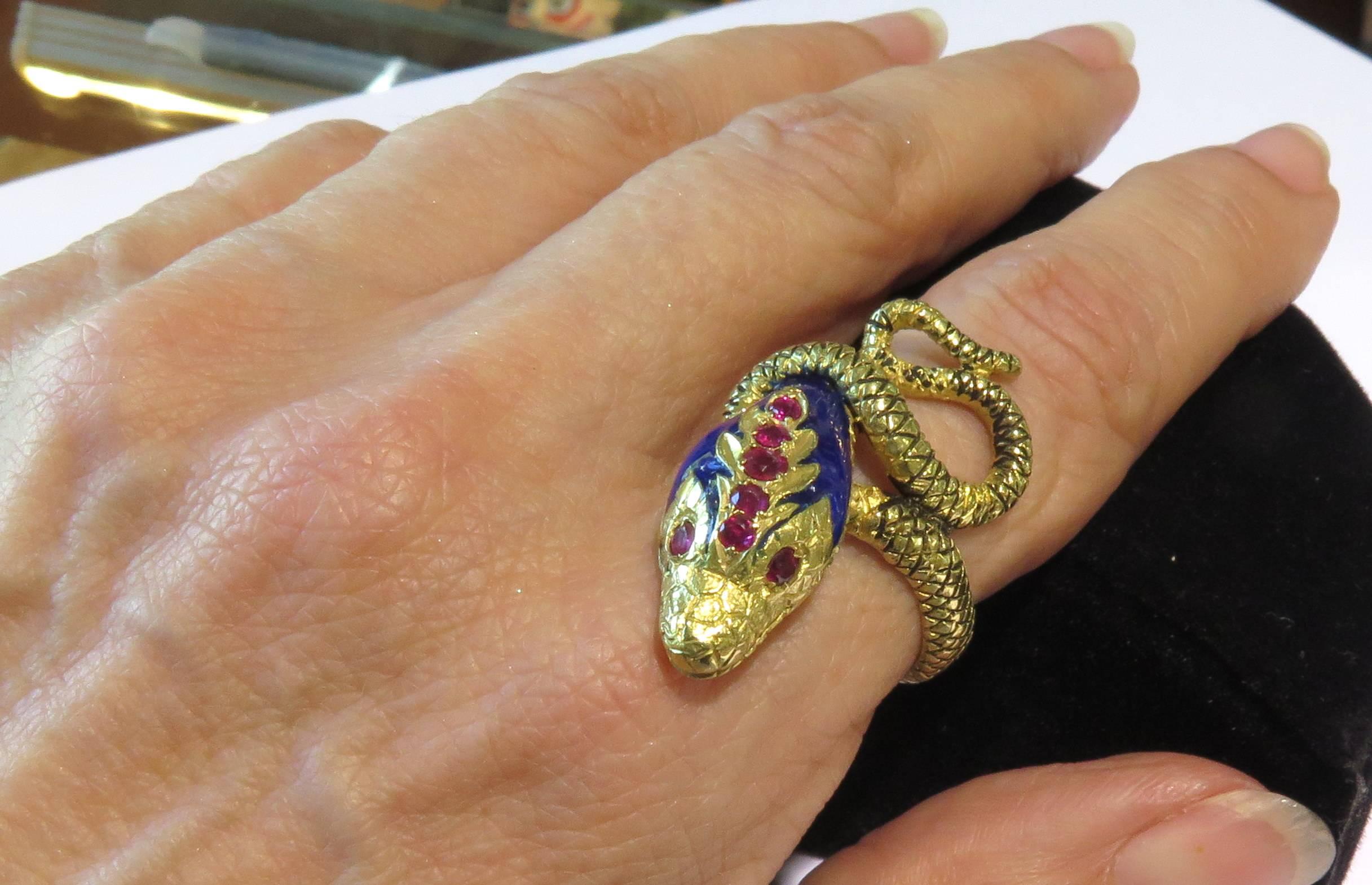Gold Snake Ring Extra Large Enamel Ruby 1