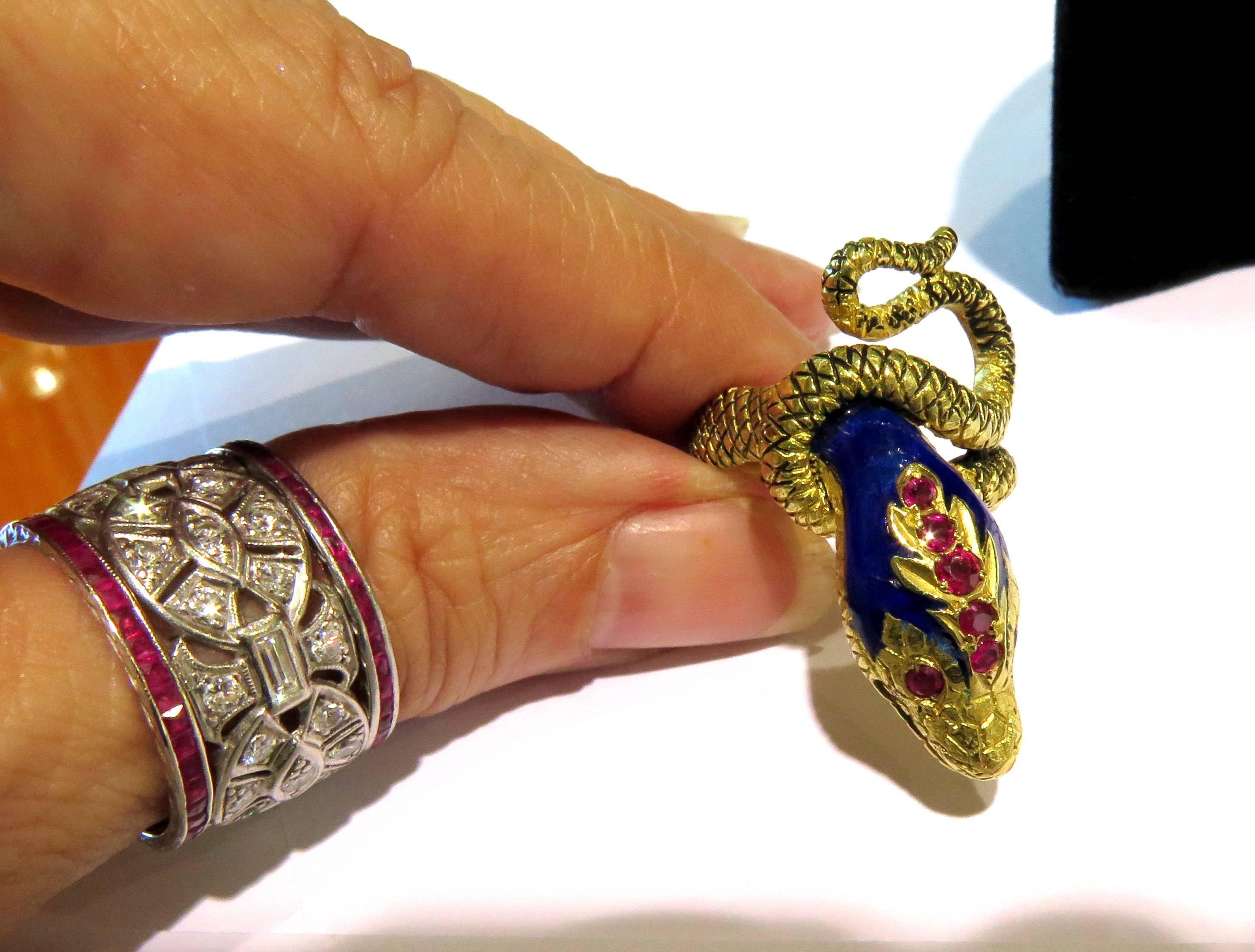 Gold Snake Ring Extra Large Enamel Ruby 3