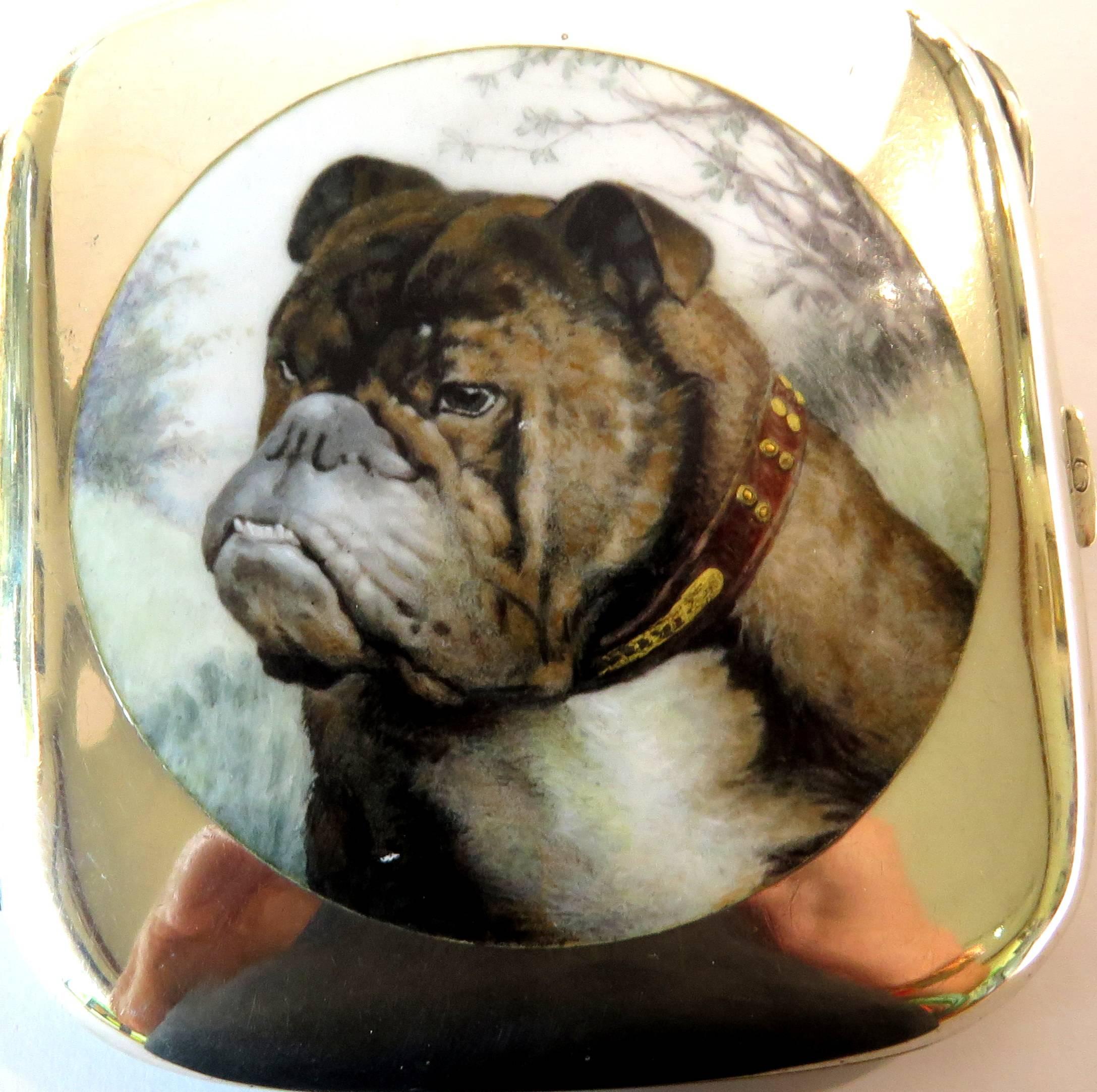 English Bulldog Enameled Silver Case For Sale 2