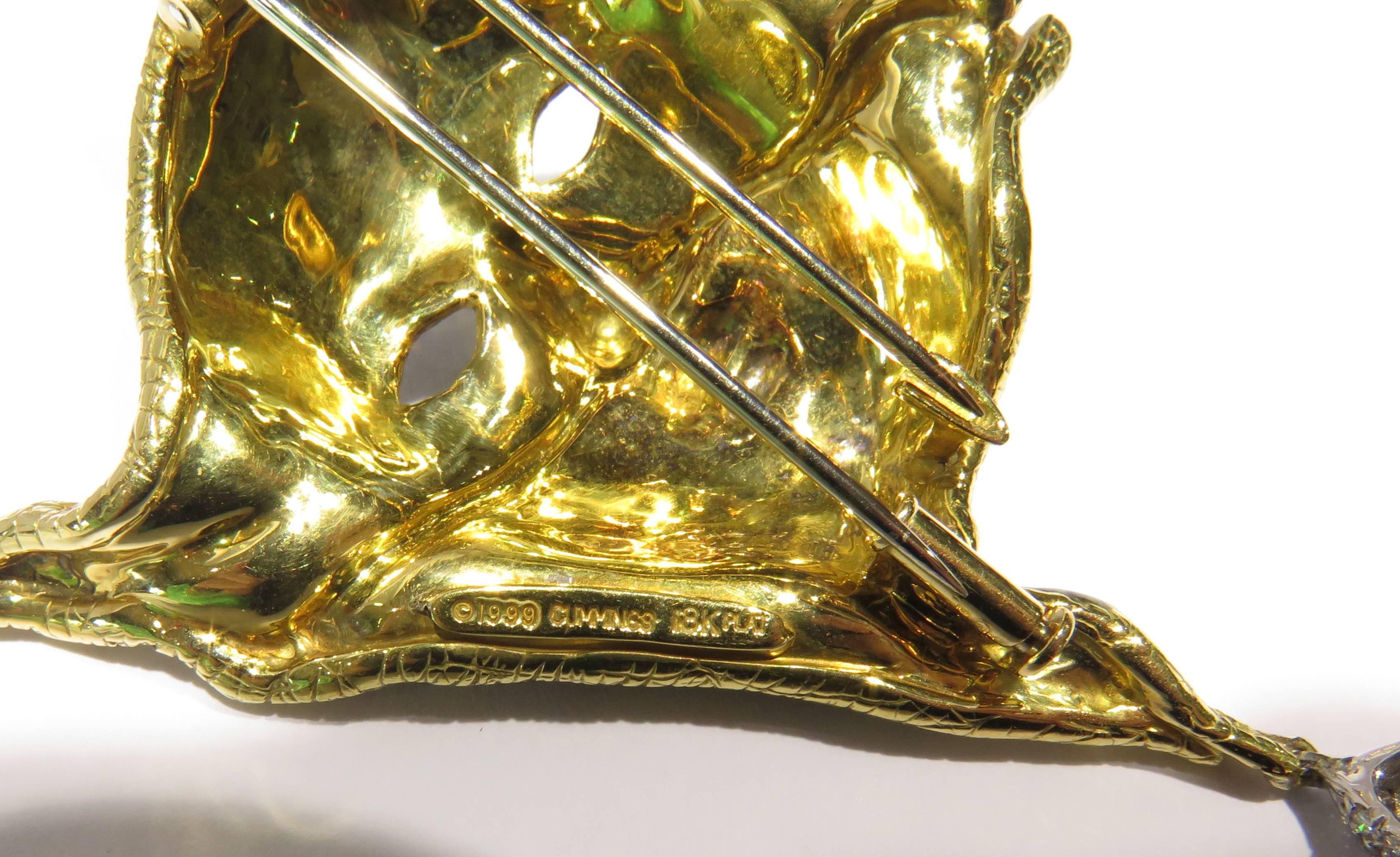 1999 Angela Cummings Oversized Gold Platinum Diamond Enamel Large Mask Brooch  For Sale 2