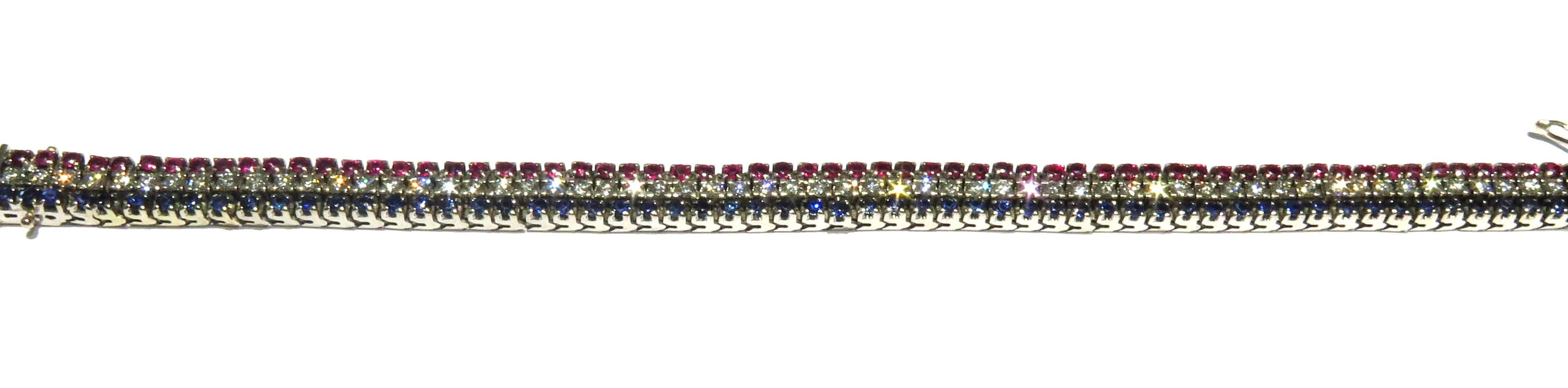 Triple Row Victory Bracelet Red White & Blue (Sapphire Ruby Diamond)  3