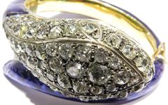 Victorian Enamel 12 Carats Diamonds Hinged Snake Bangle Bracelet