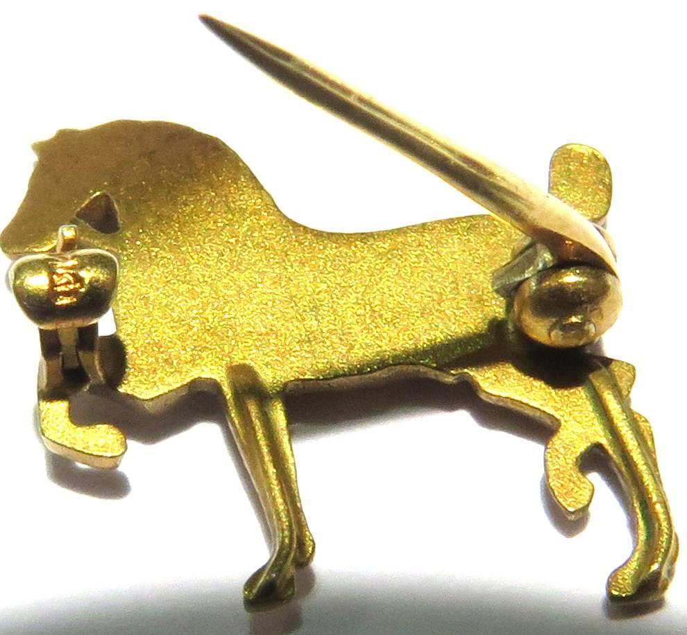 Sloan & Co. Prancing Horse Pin Art Deco Tiny Enamel Gold  In Excellent Condition In Palm Beach, FL