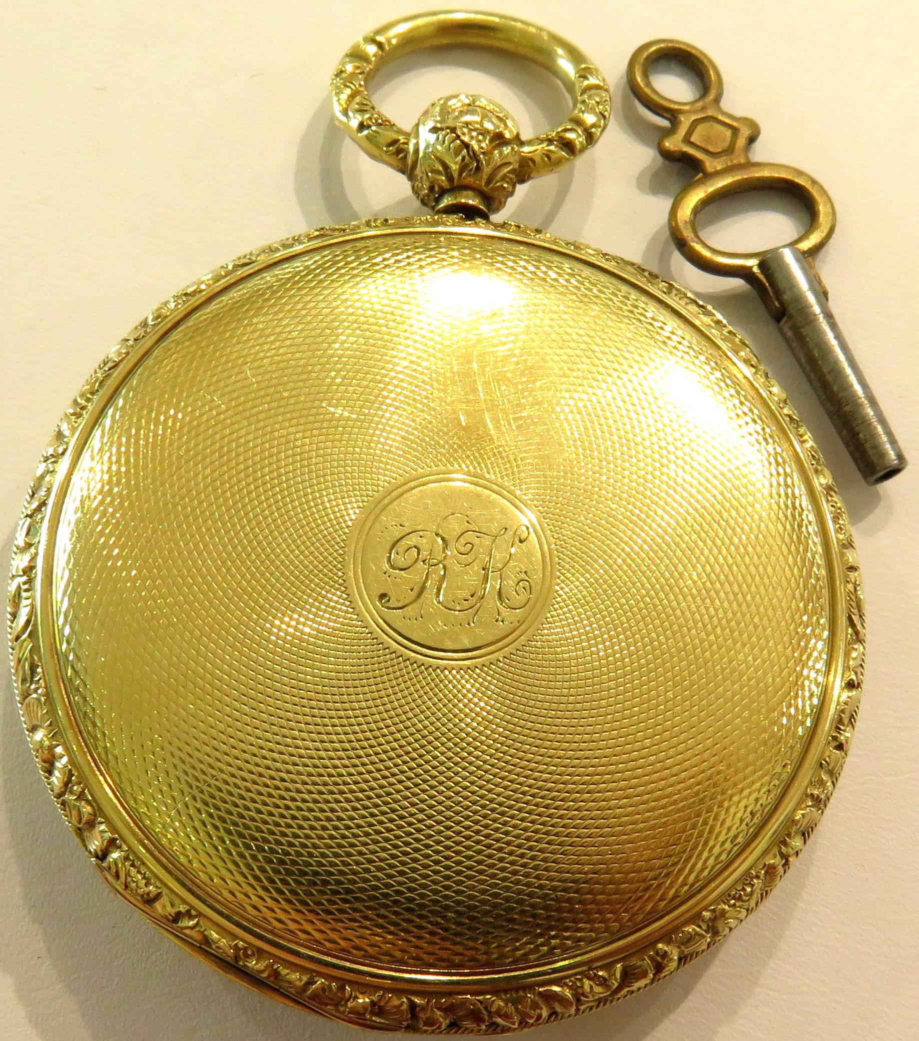 Dramatic French Tricolor Gold Key Wind Pocket Watch Pendant Non-Working  2