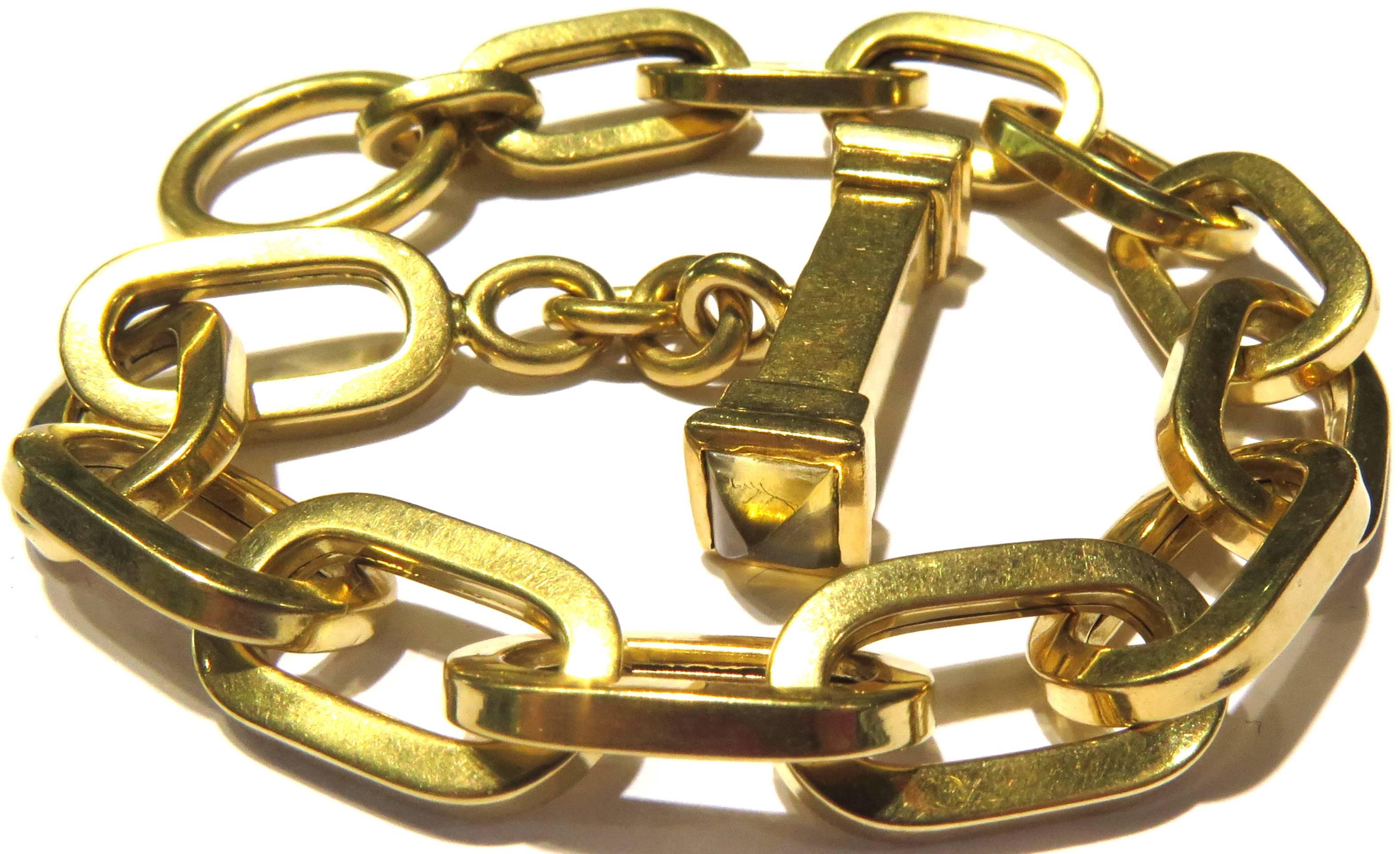 Women's or Men's Trendy Large Open Link Gold Toggle Bracelet with Citrine Ends