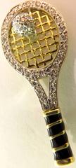 Tennis Racquet with Diamond Ball Enamel Gold Awesome Quality Pendant Charm