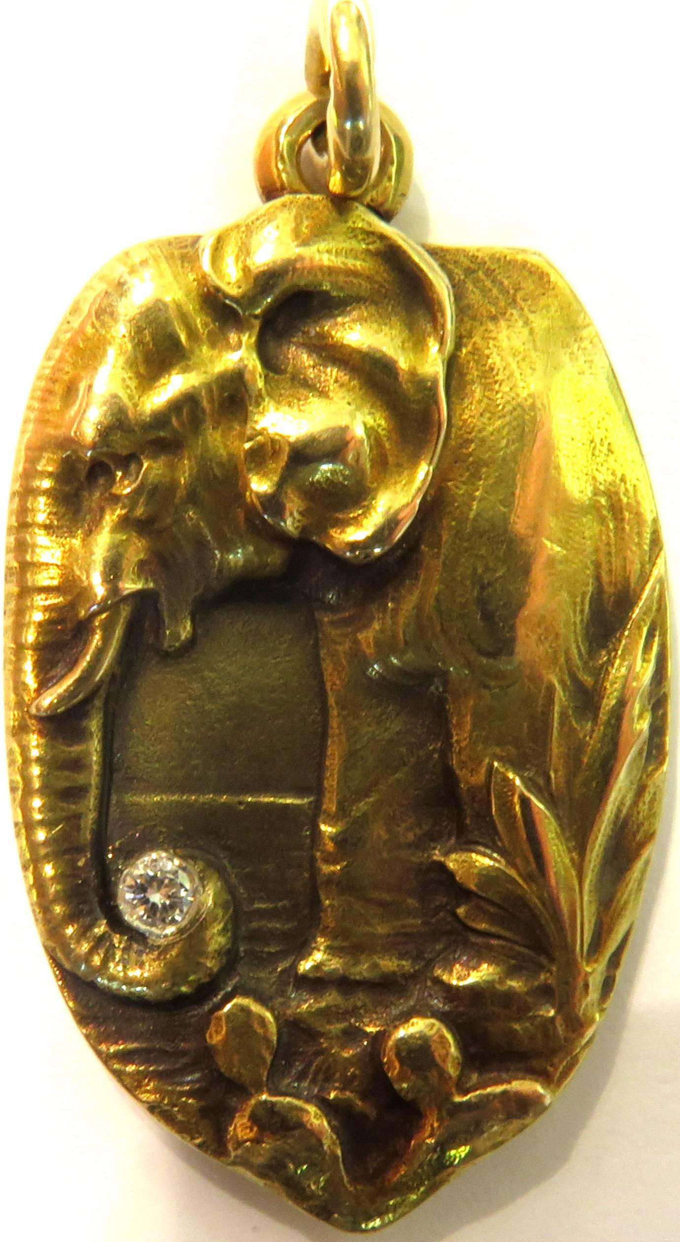 Women's or Men's 1916 Phenomenal Antique Russian Diamond Gold Elephant Charm Pendant