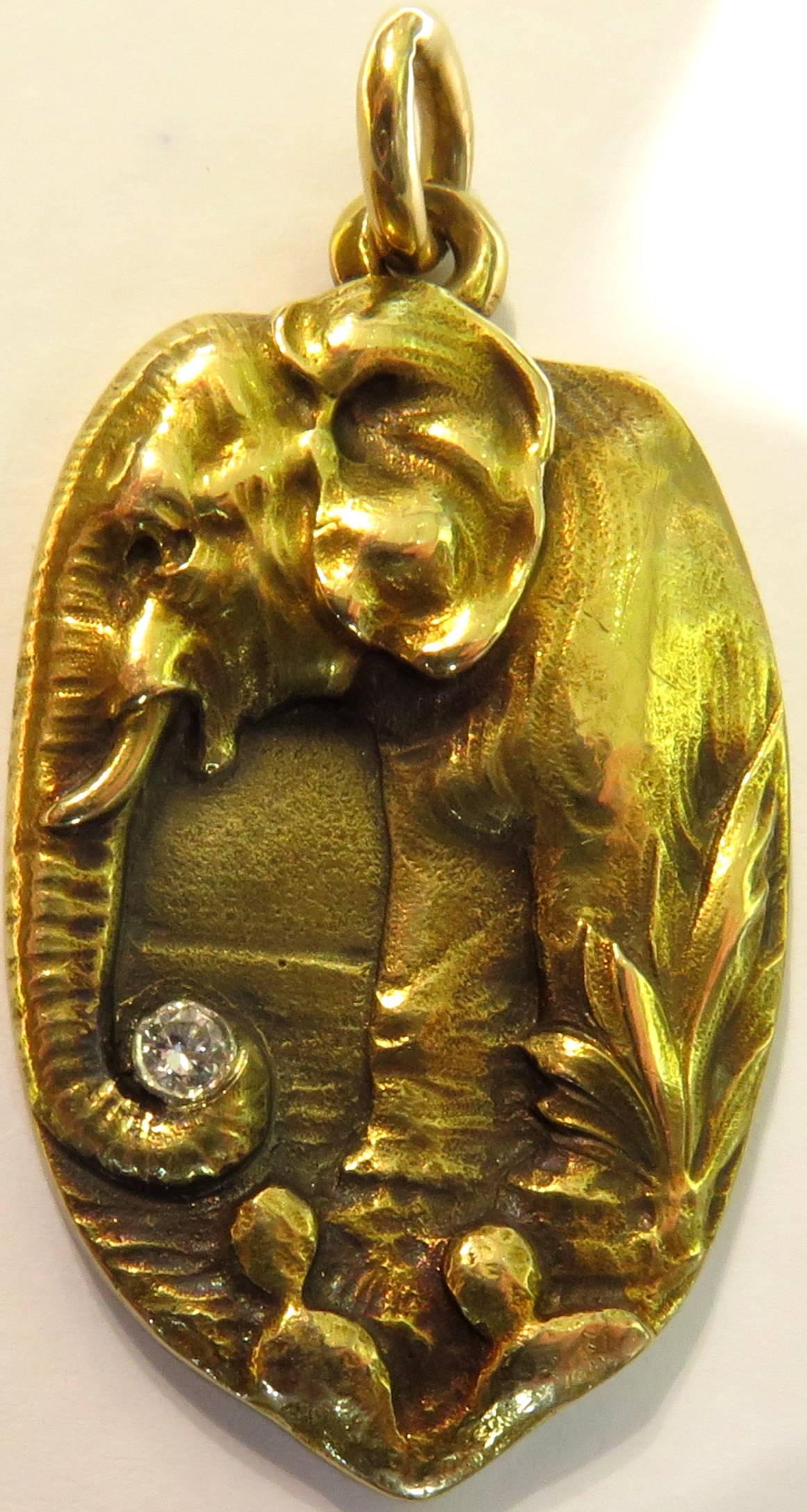 1916 Phenomenal Antique Russian Diamond Gold Elephant Charm Pendant 2